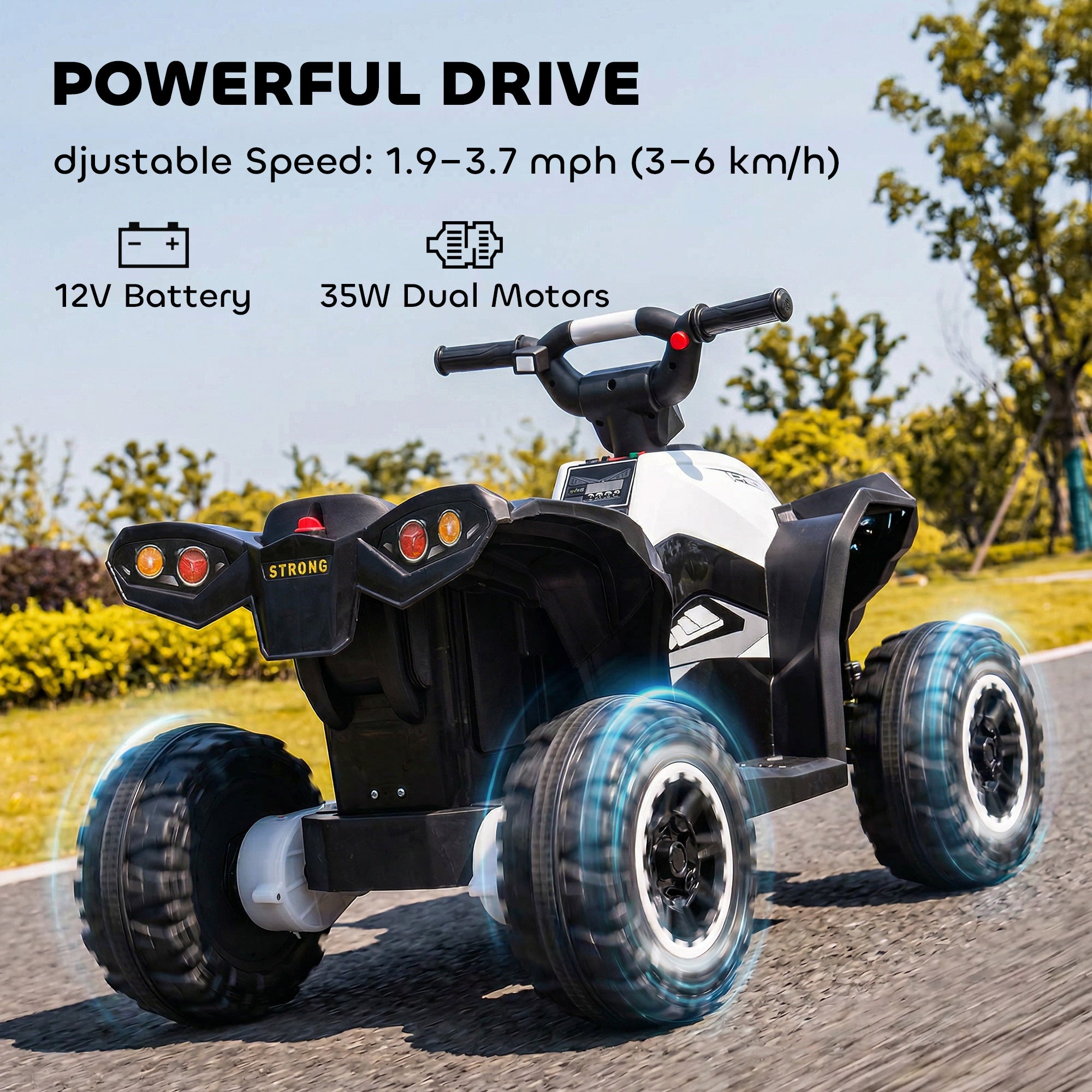 HOMCOM 12V Ride-On Quad Bike w/ Music, Horn, for Ages 3-5 Years - White
