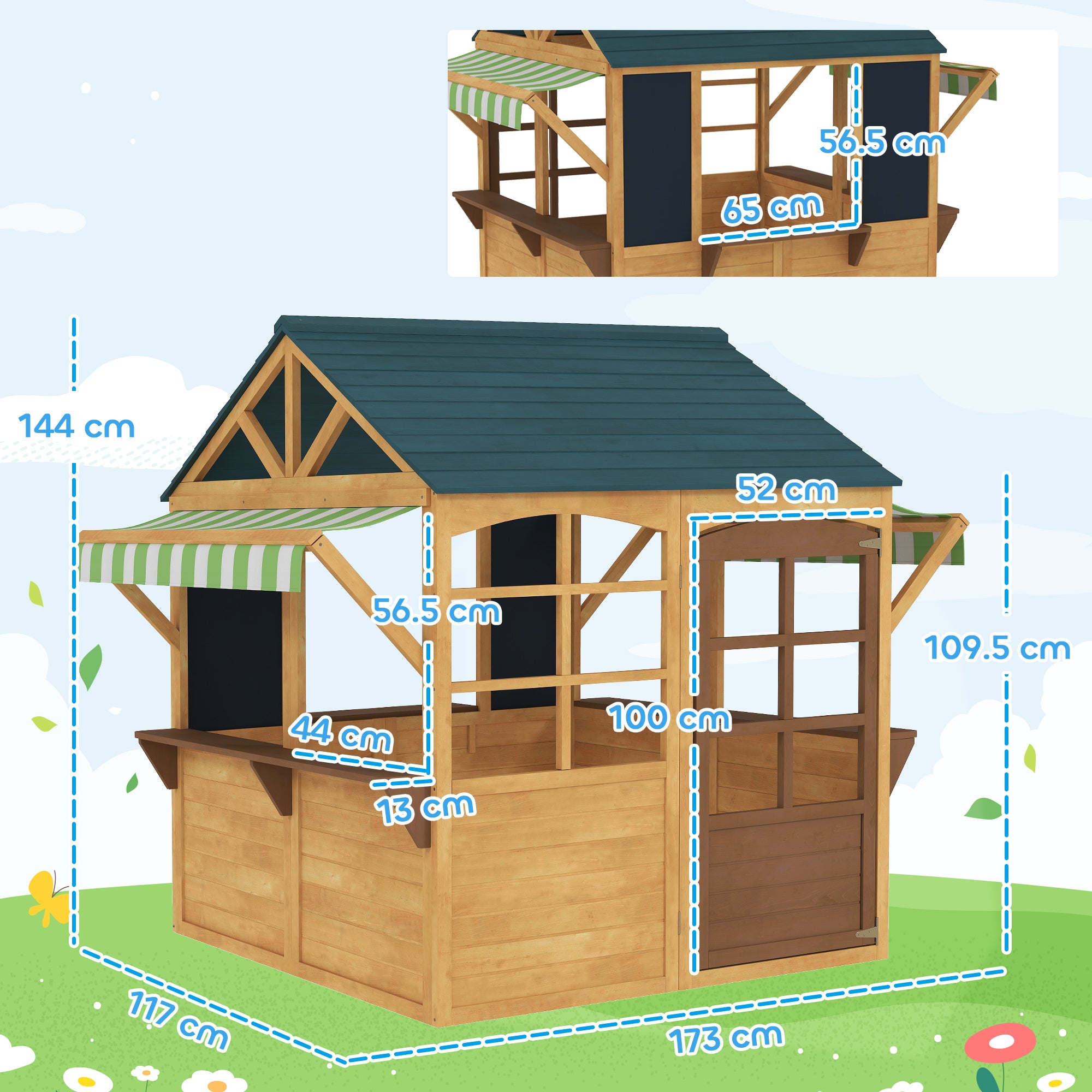 AIYAPLAY Wooden Playhouse for Kids, Foldable Wendy House with Windows, Working Door, Service Stations, Rain Covers, Brown - North Peak Garden Furniture