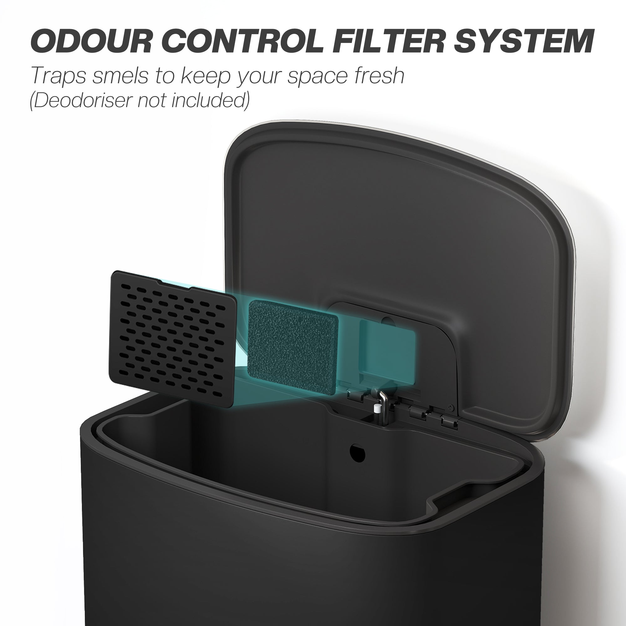 HOMCOM 50L Kitchen Bin with Soft-Close Lid and Stay-Open Function, Stainless Steel Pedal Bin with Removable Inner Bucket, Carry Handle for Kitchen, Office, Home, Black