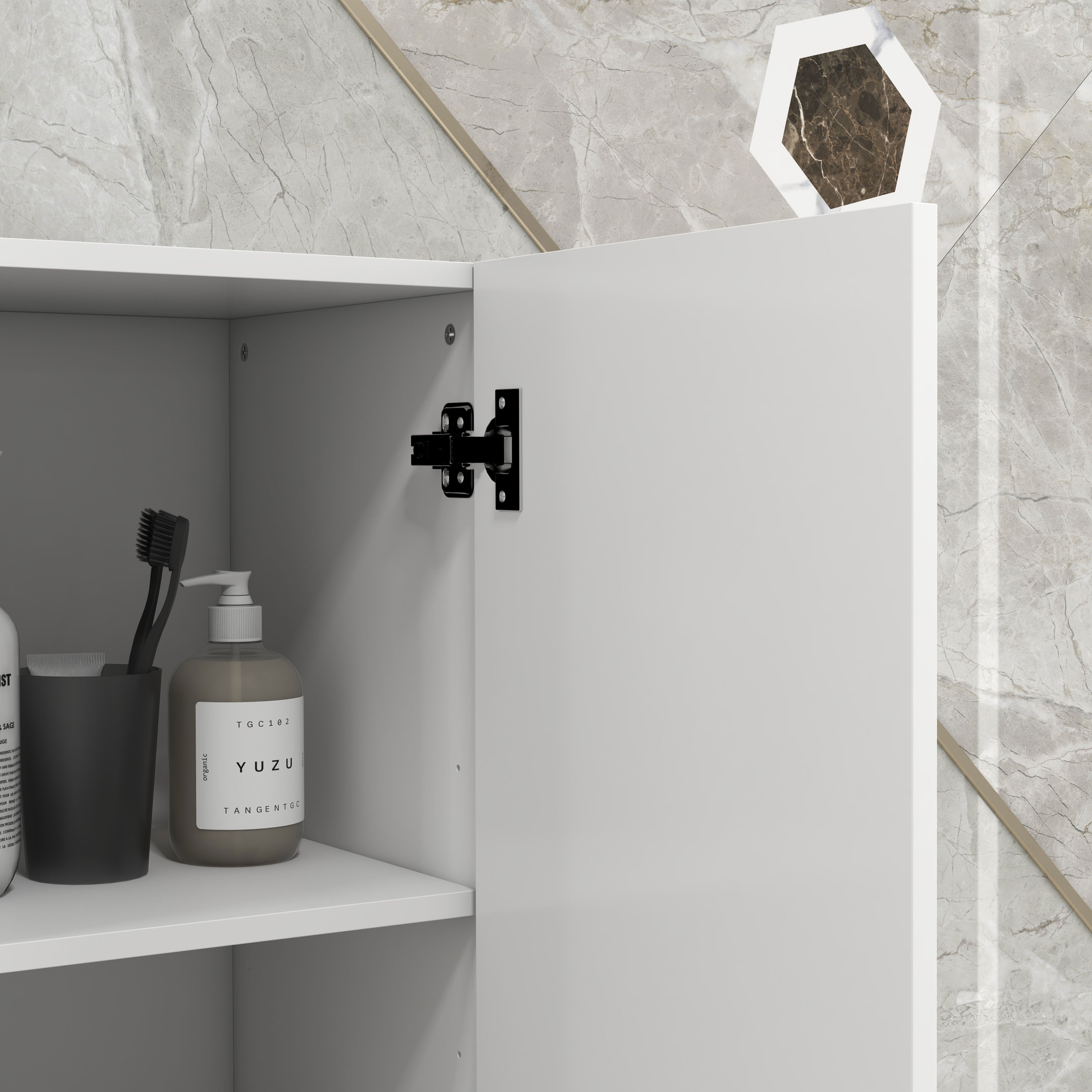 kleankin Multi-Storage Slim Bathroom Cabinet - High Gloss White - North Peak Garden Furniture