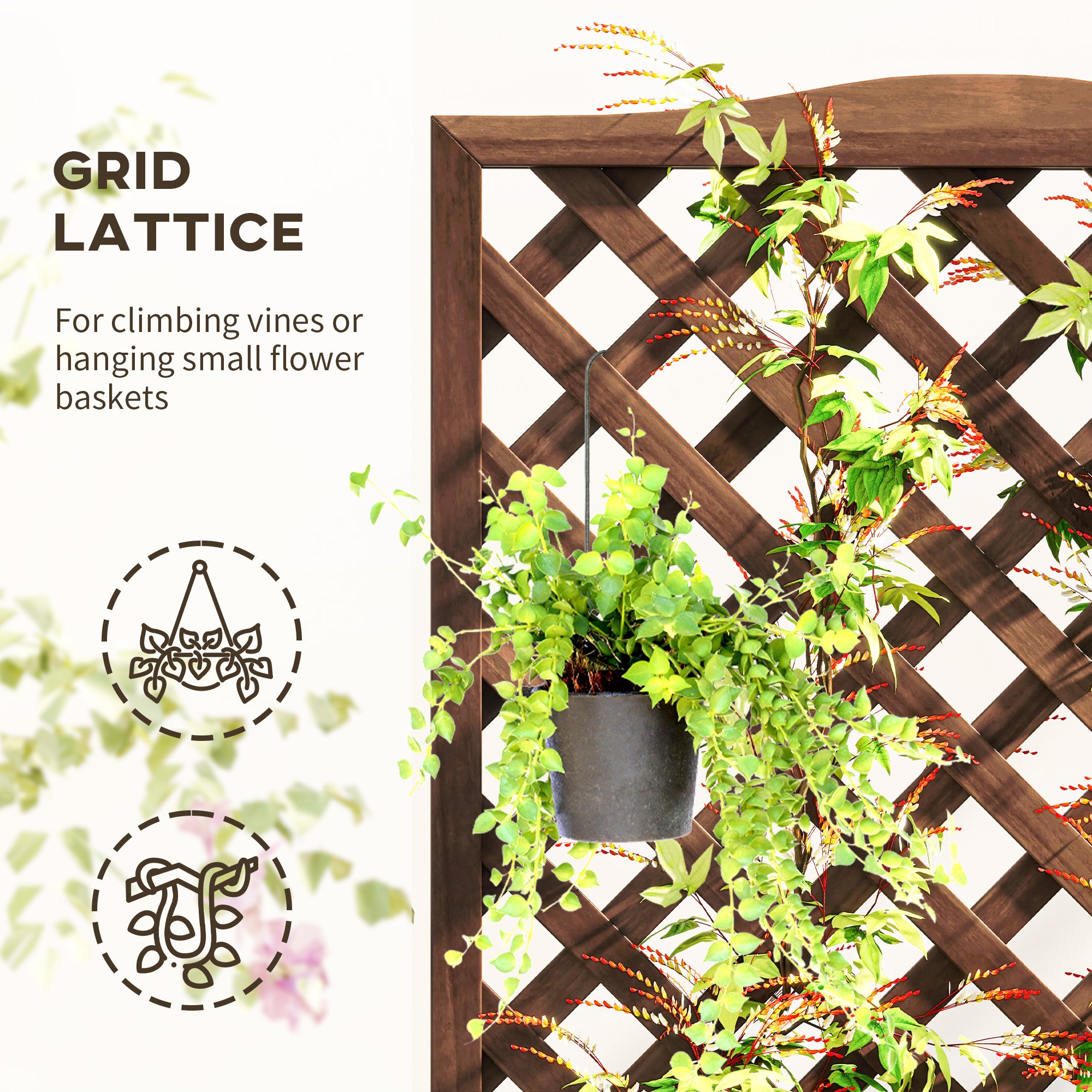Outsunny 53L Garden Wooden Planter Box with Trellis Free Standing Flower Raised Bed with Lattice for Climbing Plants, 76cm x 36cm x 170cm, Dark Brown - North Peak Garden Furniture