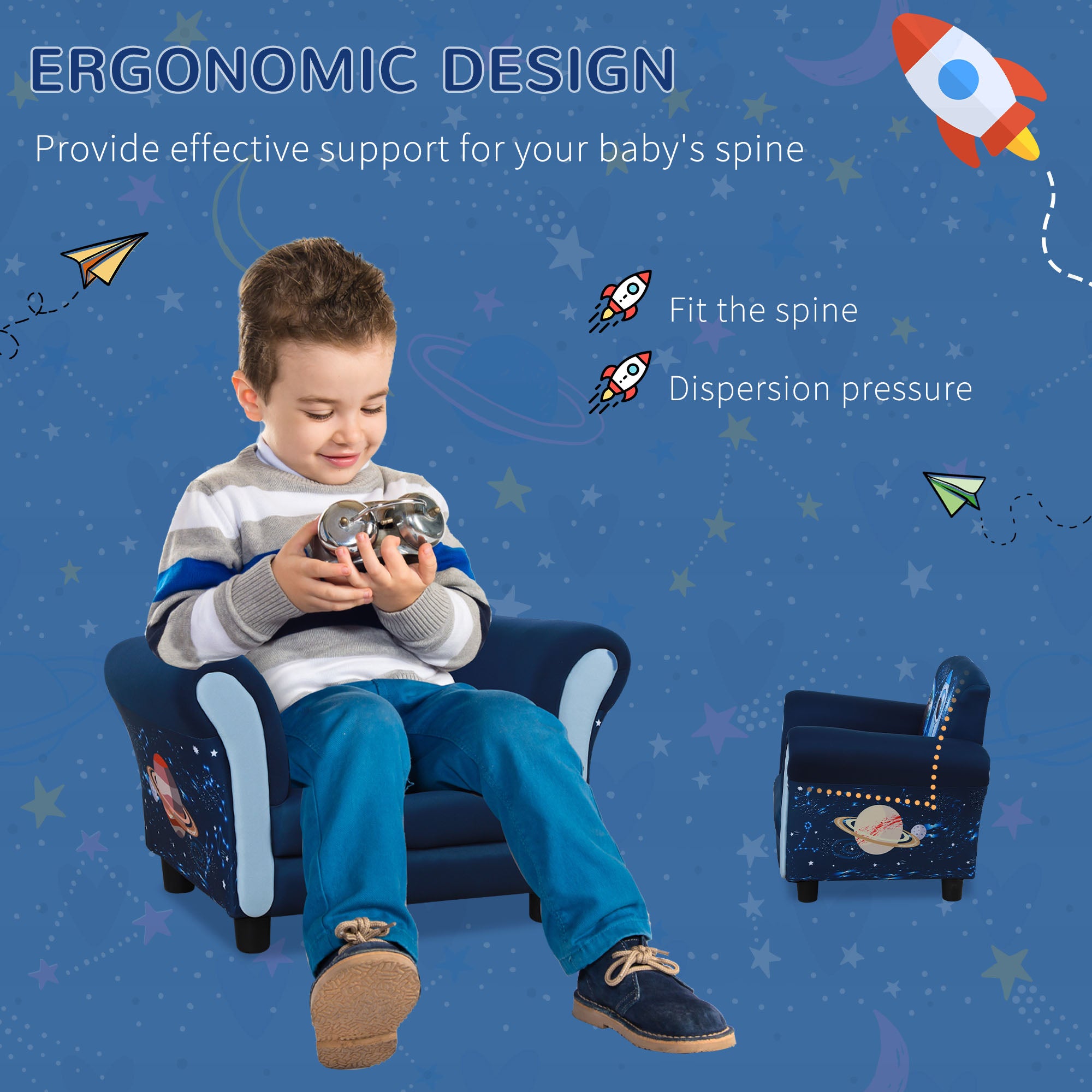 HOMCOM Child Armchair Kids Mini Sofa Chair with Armrest, 59.5 x 43 x 46.5cm, Blue - North Peak Garden Furniture