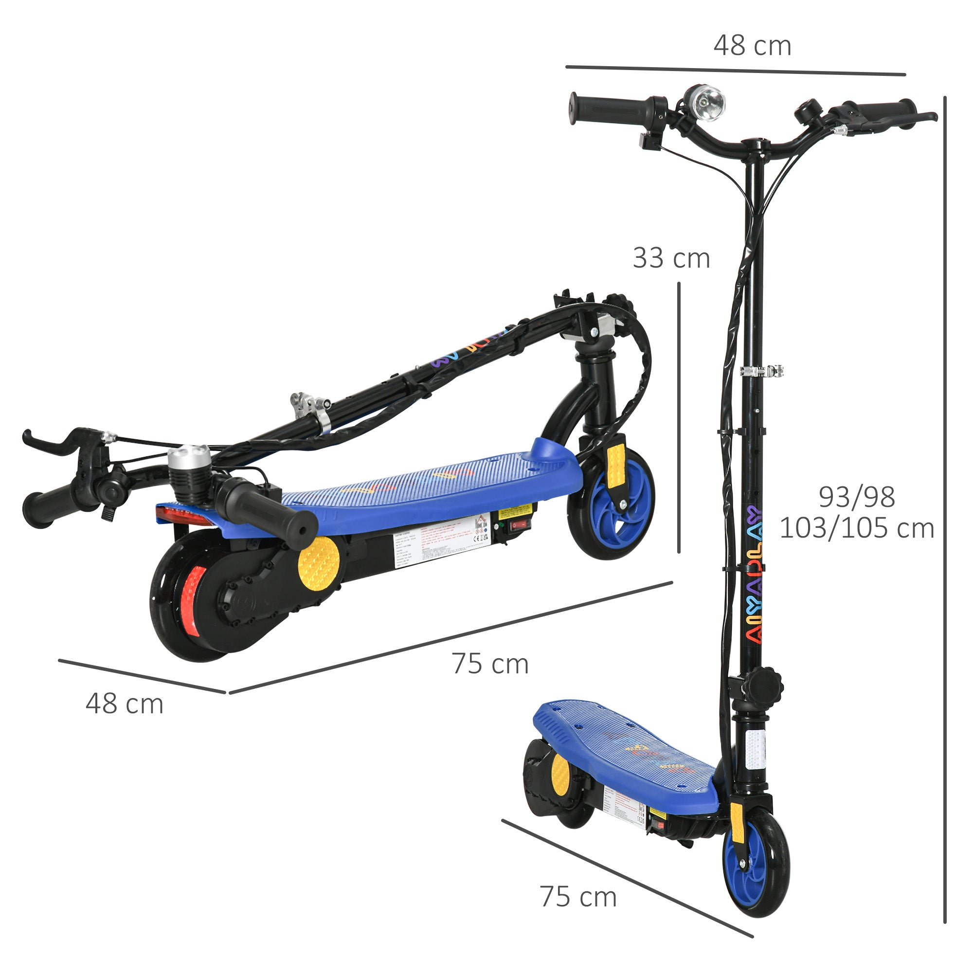 HOMCOM Foldable Electric Scooter, with LED Headlight, for Ages 7-14 Years - Blue - North Peak Garden Furniture