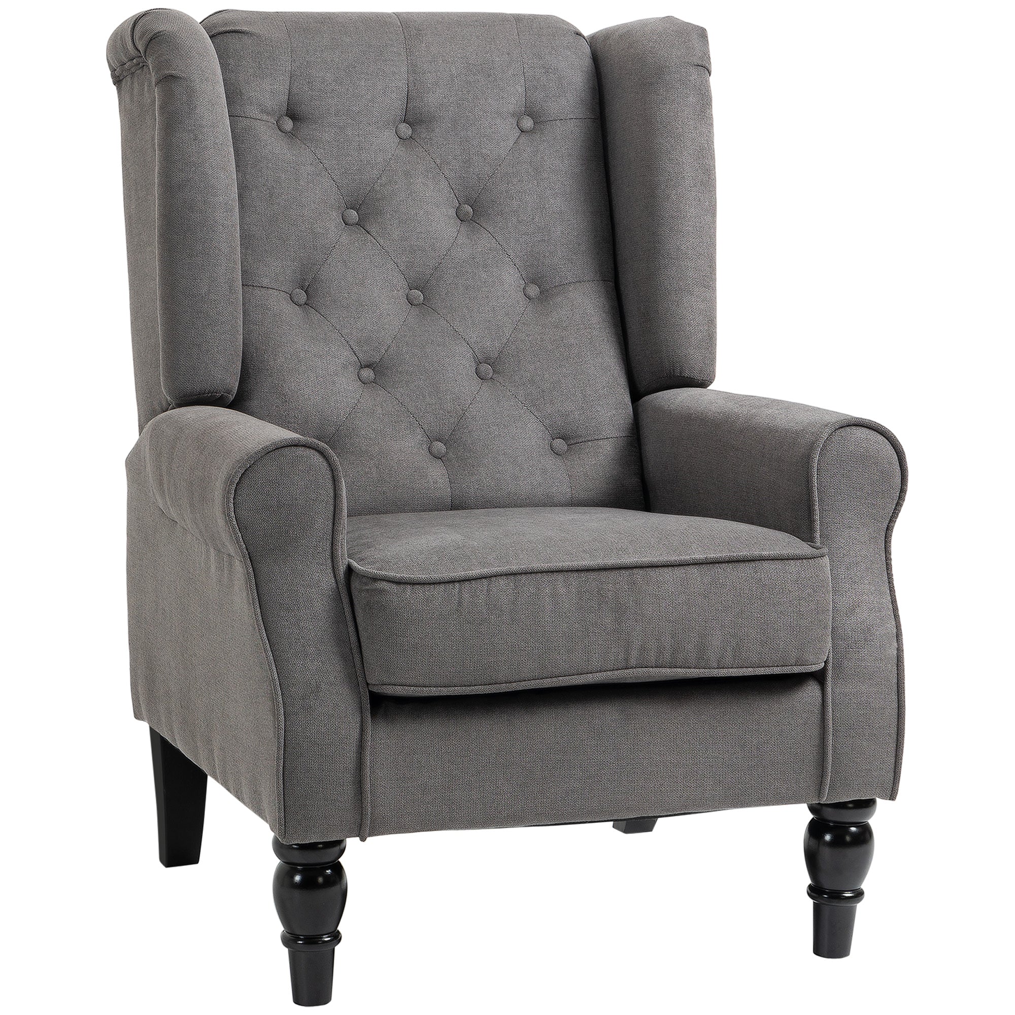 HOMCOM Retro Accent Chair, Wingback Armchair with Wood Frame Button Tufted Design for Living Room Bedroom, Dark Grey - North Peak Garden Furniture