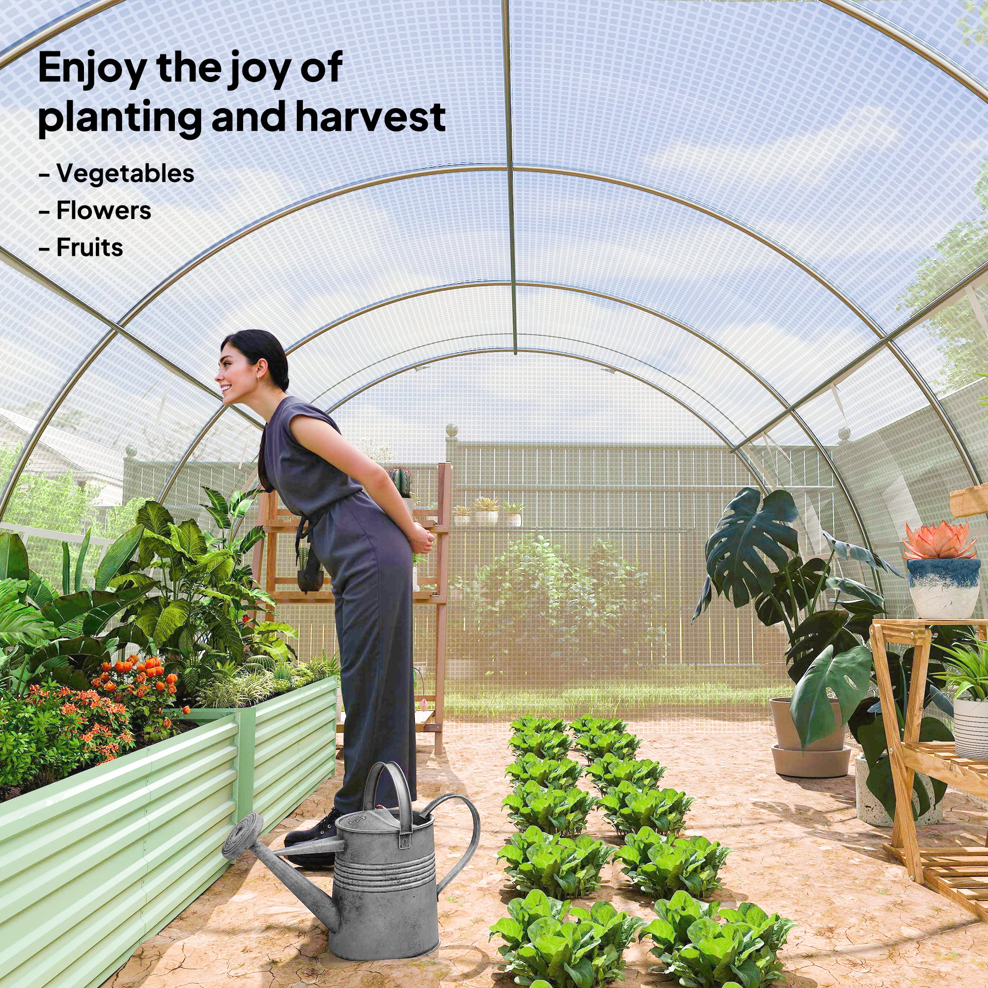 Outsunny 4 x 3 x 2 m Polytunnel Greenhouse with Roll-up Side Walls, Walk-in Grow House Tent with Steel Frame, Reinforced Cover, Zipped Door and 12 Mesh Windows for Garden, White