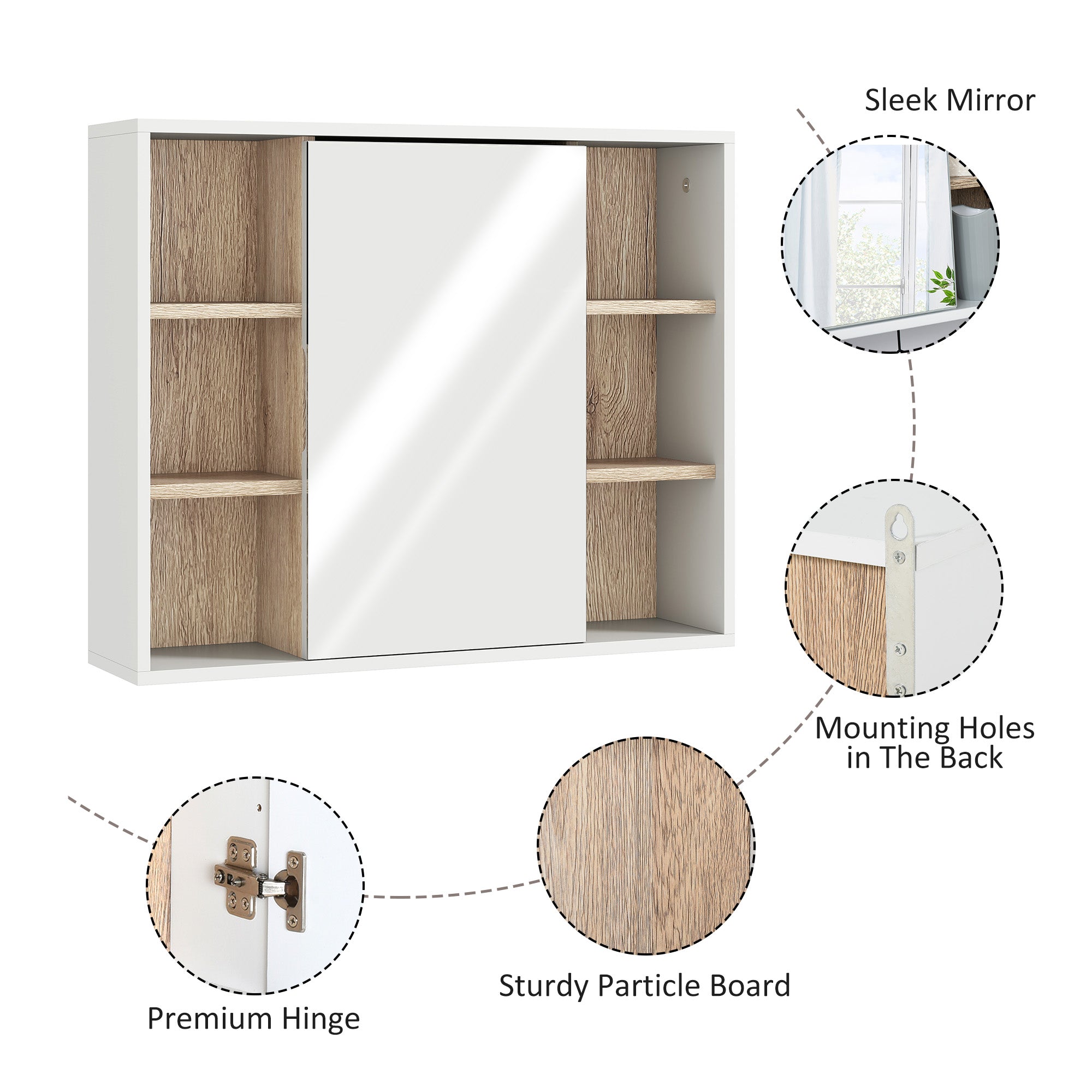 HOMCOM Bathroom Mirror Cabinet, Wall Mounted Storage Cabinet with Open Cupboard and Adjustable Shelf, White