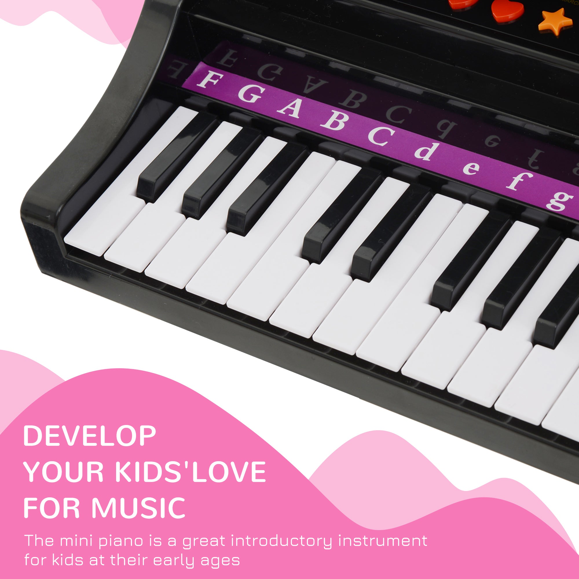 HOMCOM 37 Keys Kids Mini Electronic Keyboard Children Grand Piano with Stool Microphone Light Musical Instrument Educational Game Toy Set (Black) - North Peak Garden Furniture