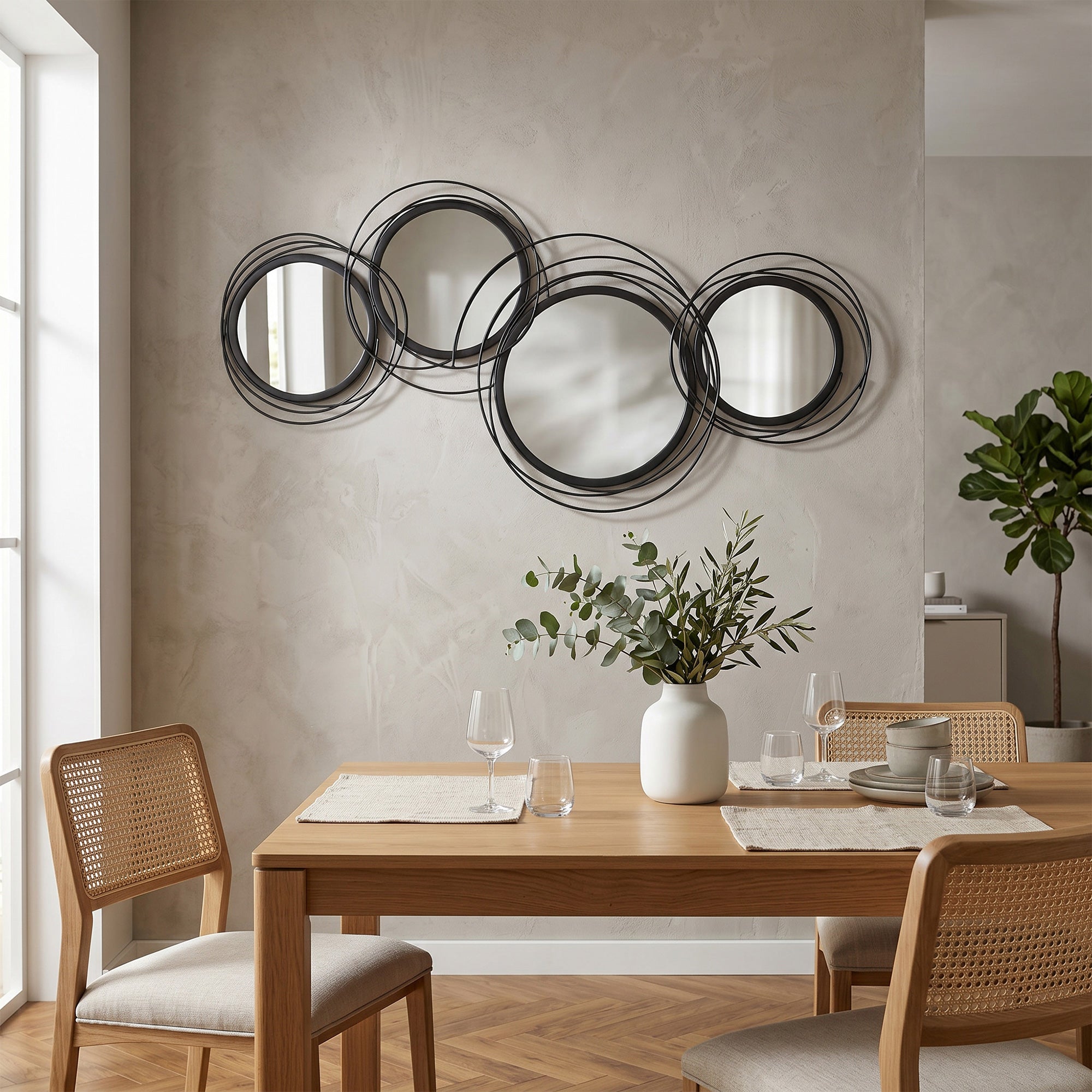 HOMCOM Metal Wall Art 56cm Modern Decorative Mirror Decor for Living Room Bedroom Dining Room, Black