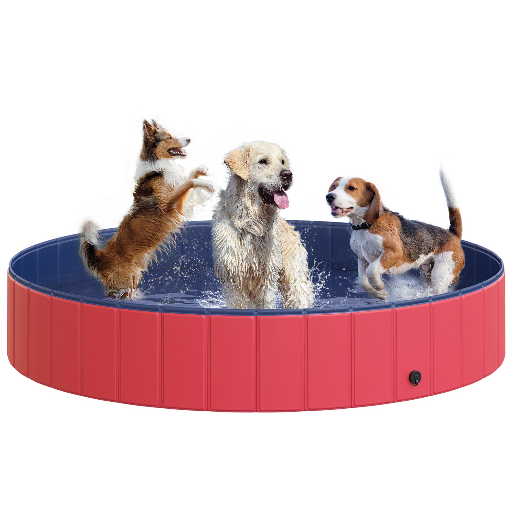 PawHut Foldable Dog Paddling Pool Pet Cat Swimming Pool Indoor/Outdoor Collapsible Summer Bathing Tub Shower Tub Puppy Washer (Φ160 × 30H cm, Red) - North Peak Garden Furniture