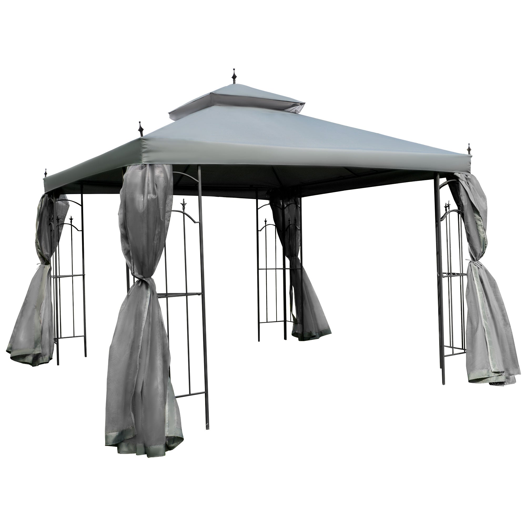 Outsunny 3(M)x3(M) Garden Gazebo Double Top Outdoor Canopy Patio Event Party Wedding Tent Backyard Sun Shade with Netting - Grey - North Peak Garden Furniture