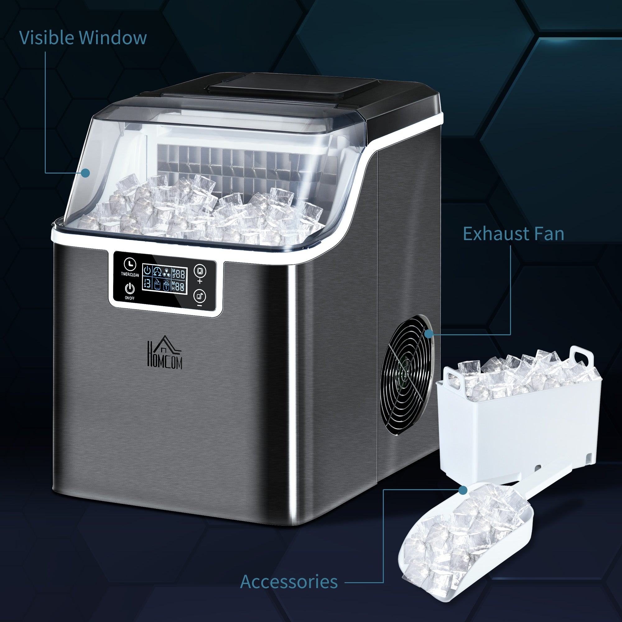 HOMCOM 3.2L Compact Ice Machine, with LCD Screen and Accessories - Black - North Peak Garden Furniture
