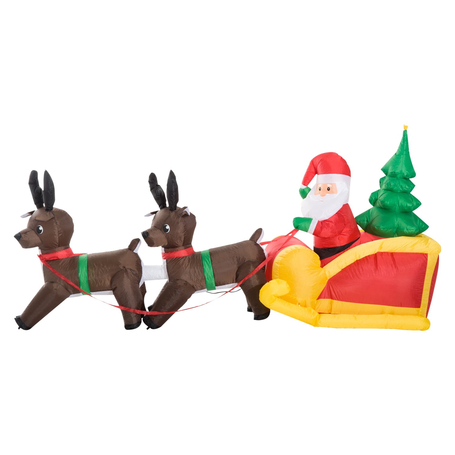 HOMCOM Large Self-inflating Inflatable Xmas Santa Claus Sledge Sleigh w/Reindeer LED Outdoor Blow Up Christmas Decoration - North Peak Garden Furniture