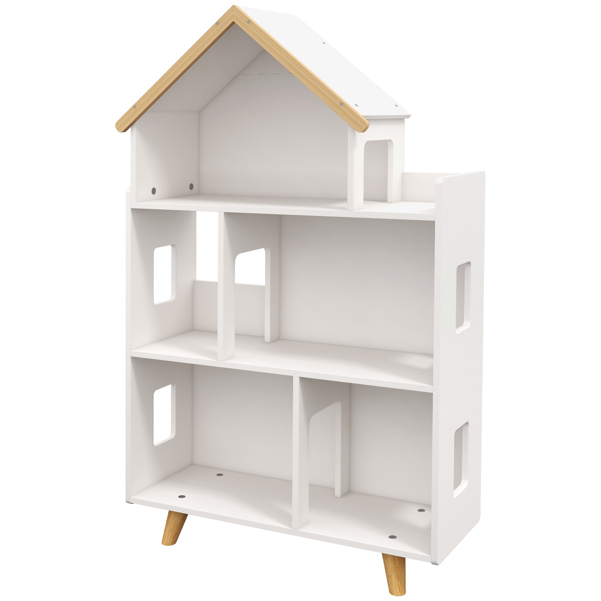 ZONEKIZ Three-Tier Toy Storage Shelf, Kids Bookcase, with Six Cubes, for Playroom, Bedroom - White