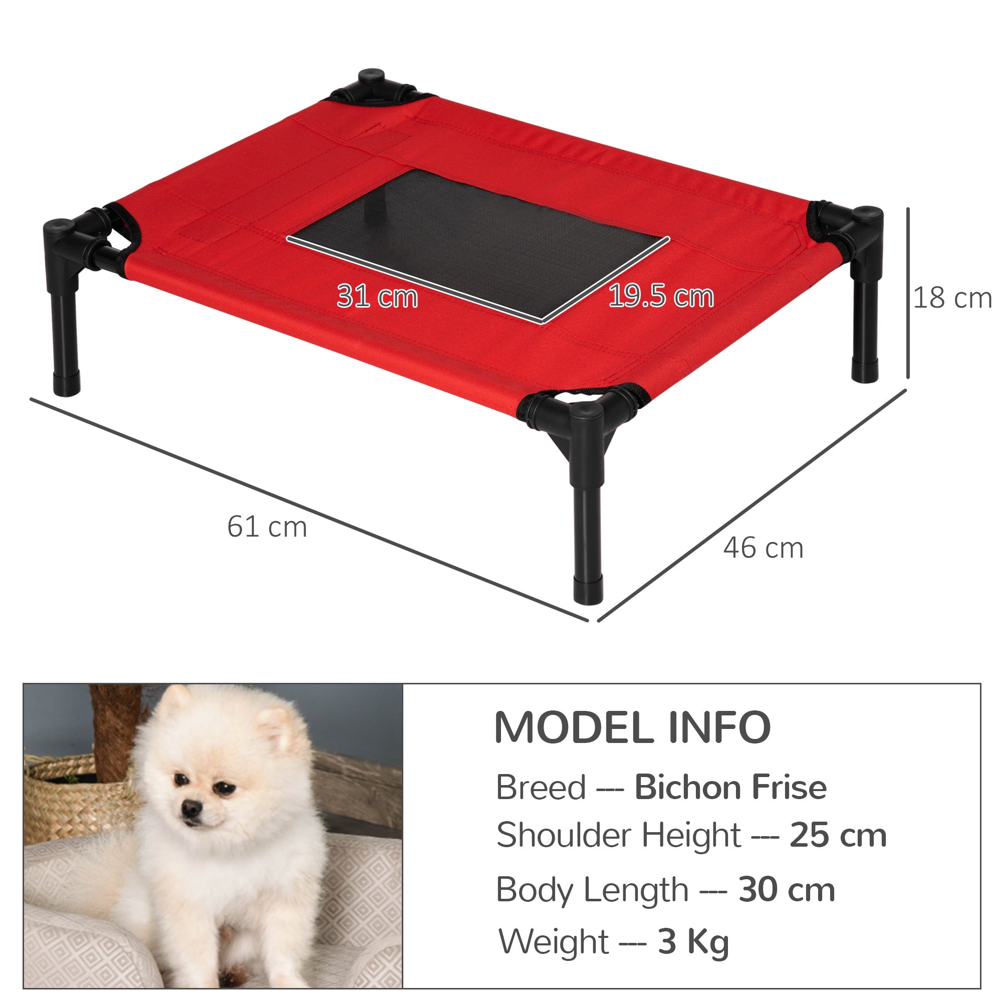 PawHut Raised Dog Bed Cat Elevated Lifted Portable Camping w/ Metal Frame Black and Red (Small) - North Peak Garden Furniture