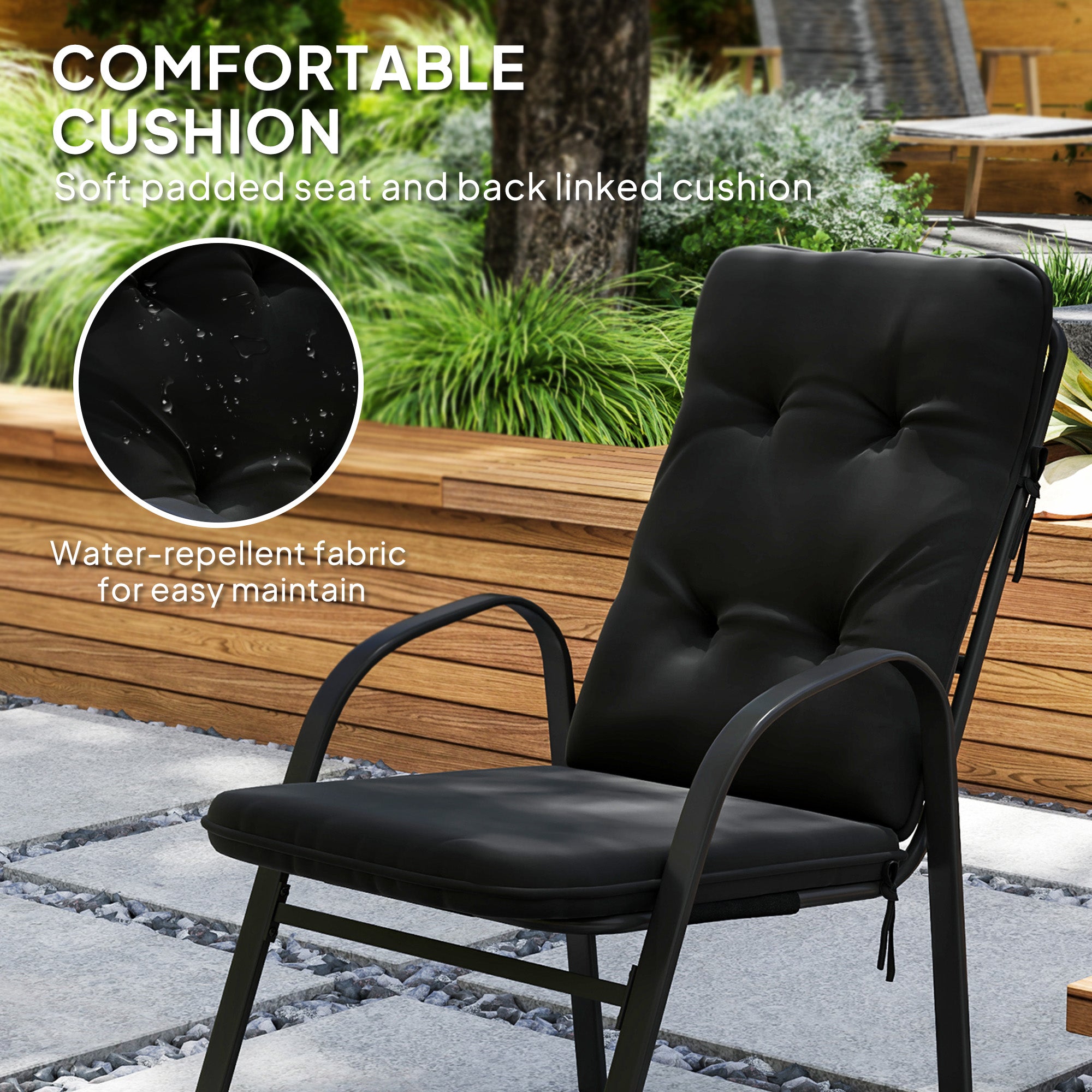 Outsunny Seven-Piece Garden Dining Set with Cushions - Black - North Peak Garden Furniture