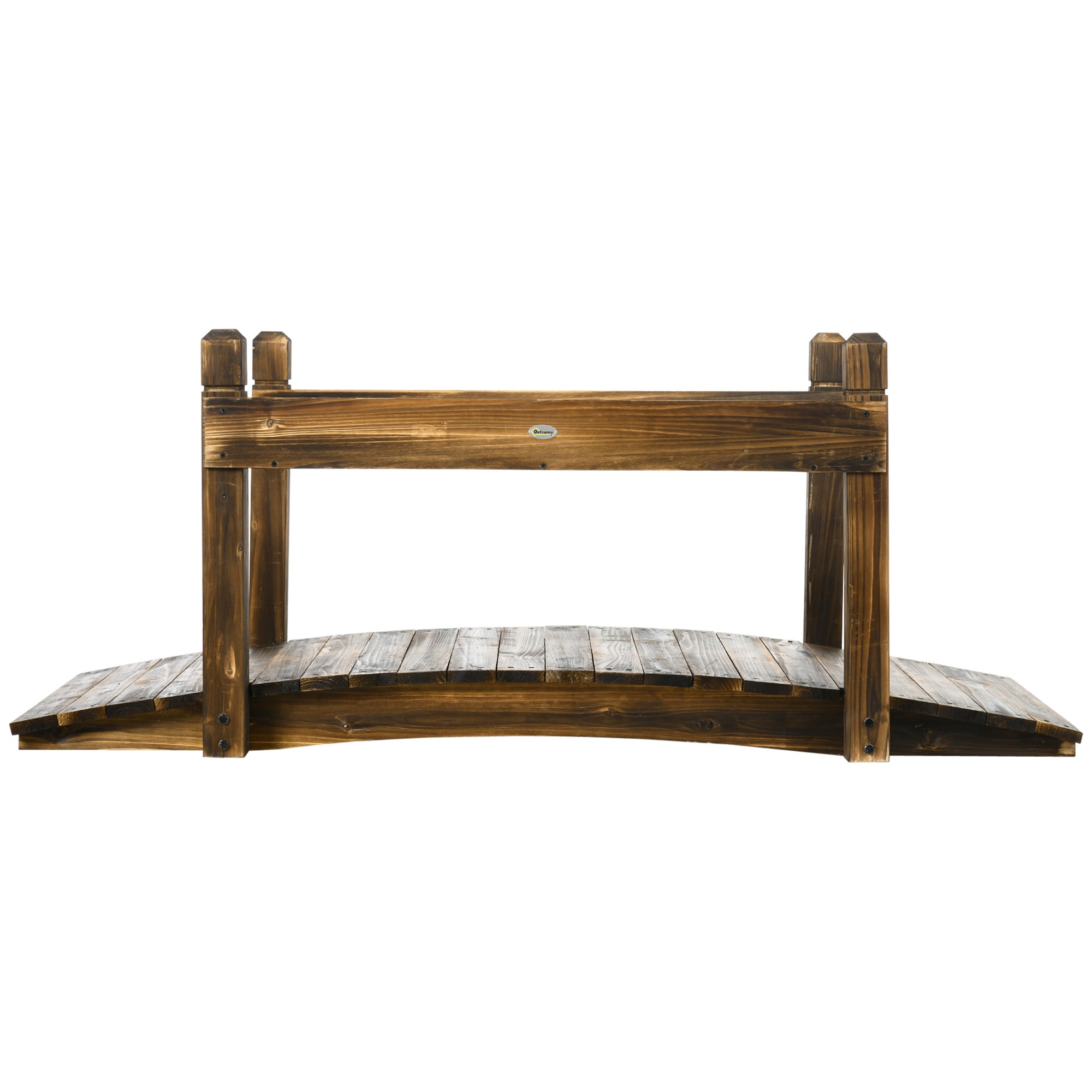Outsunny 5FT Wooden Garden Bridge with Planters on Safety Railings, Stained Finish Arc Footbridge for Pond Backyard Stream - North Peak Garden Furniture