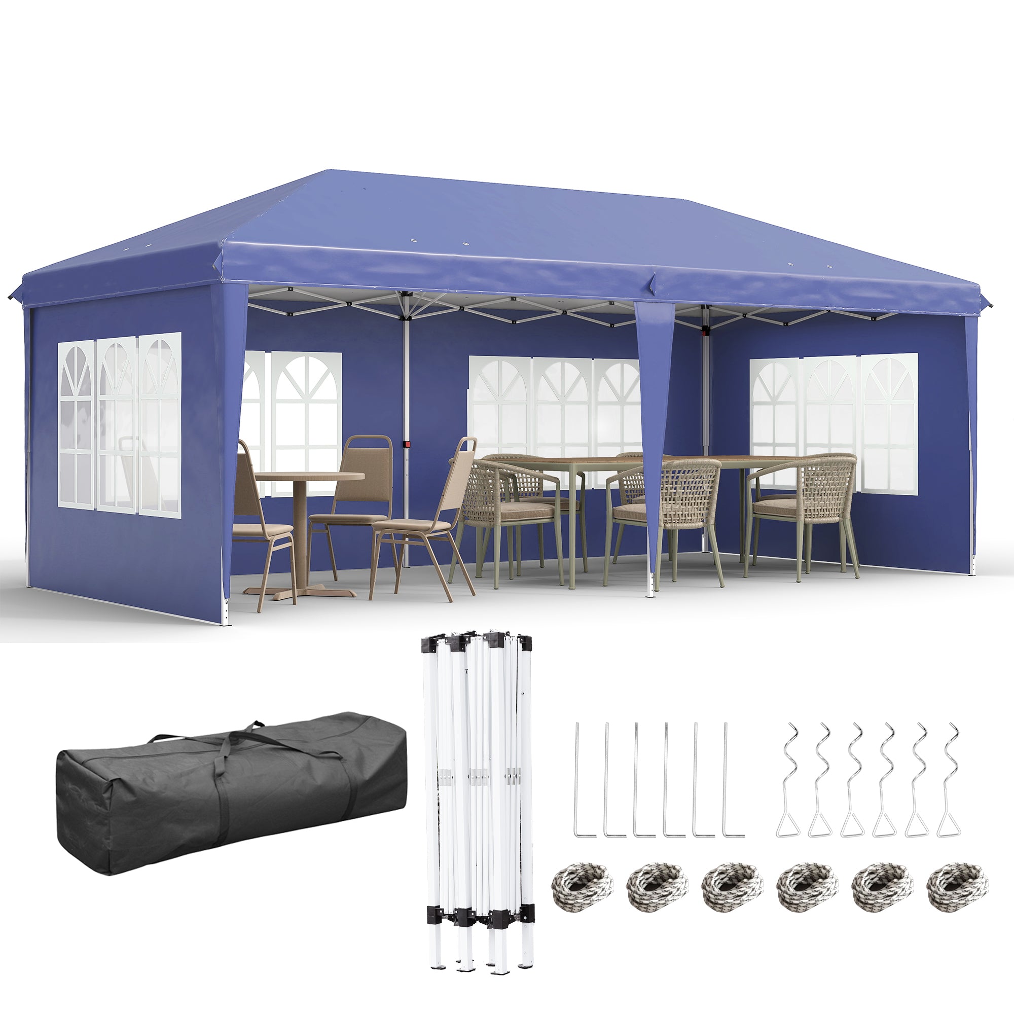 Outsunny 3 x 6m Pop Up Gazebo, Height Adjustable Marquee Party Tent with Sidewalls and Storage Bag, Blue
