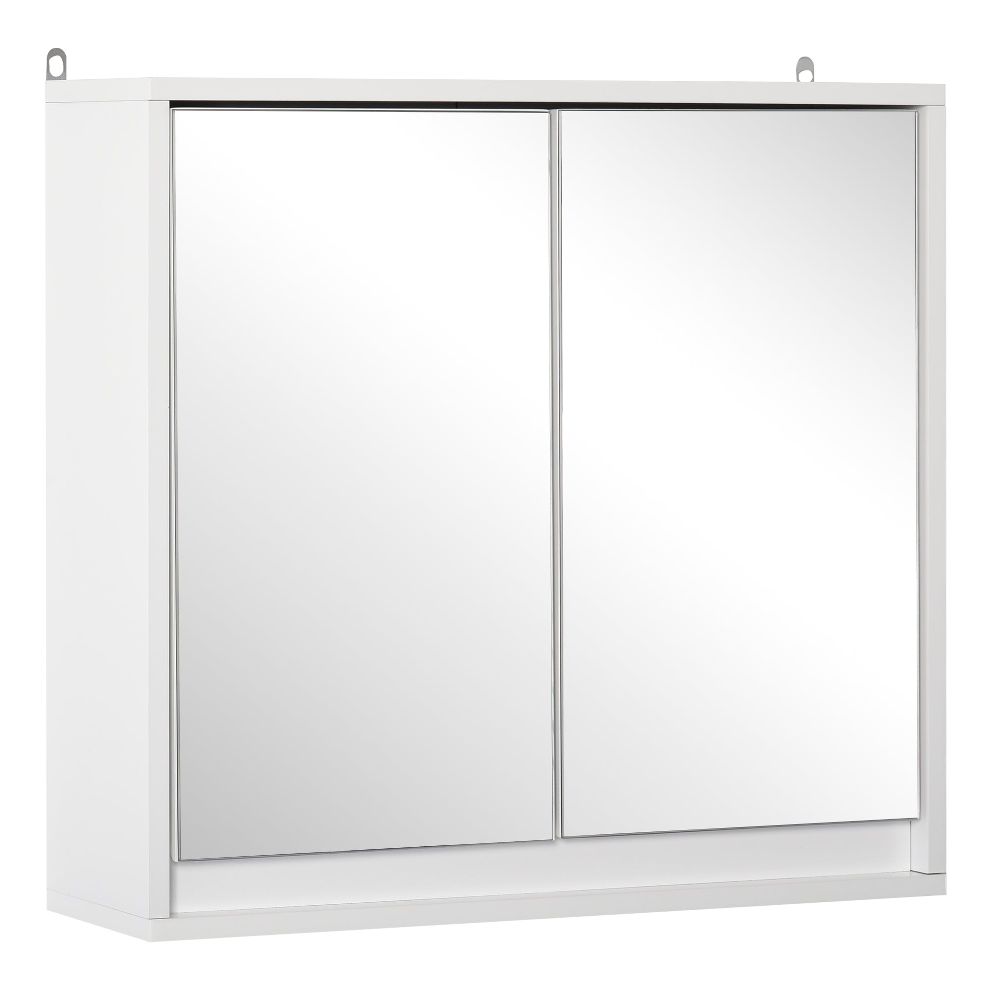 HOMCOM Bathroom Mirror Cabinet Wall Mounted Storage Shelf Bathroom Cupboard Double Door, White - North Peak Garden Furniture