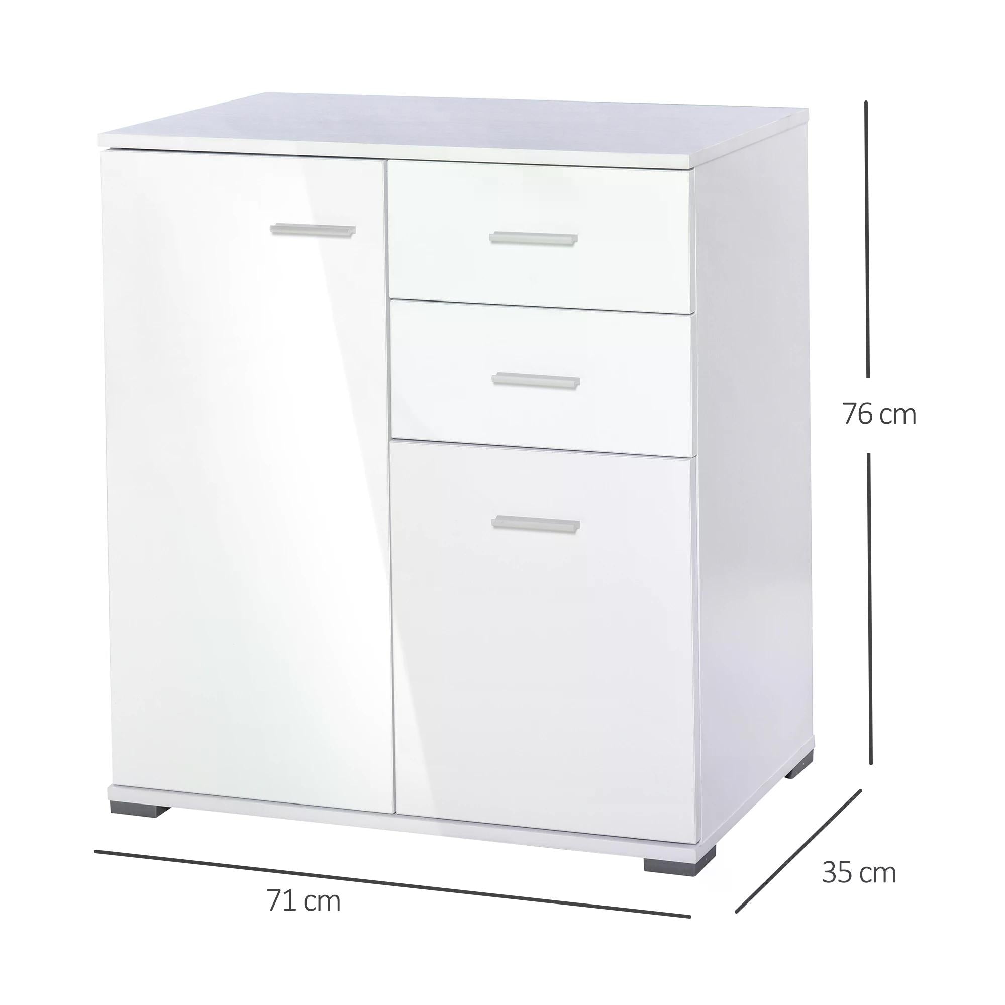 HOMCOM High Gloss Side Cabinet, Modern Design, 71x35x76 cm, Ample Storage Space, White