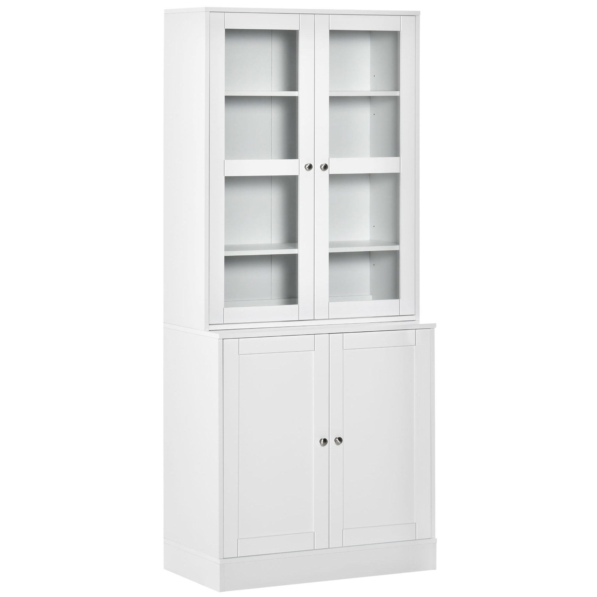 HOMCOM Modern Bookcase with Glass Doors, Display Storage Cabinet with Adjustable Shelves for Living Room, Study, Office, White - North Peak Garden Furniture