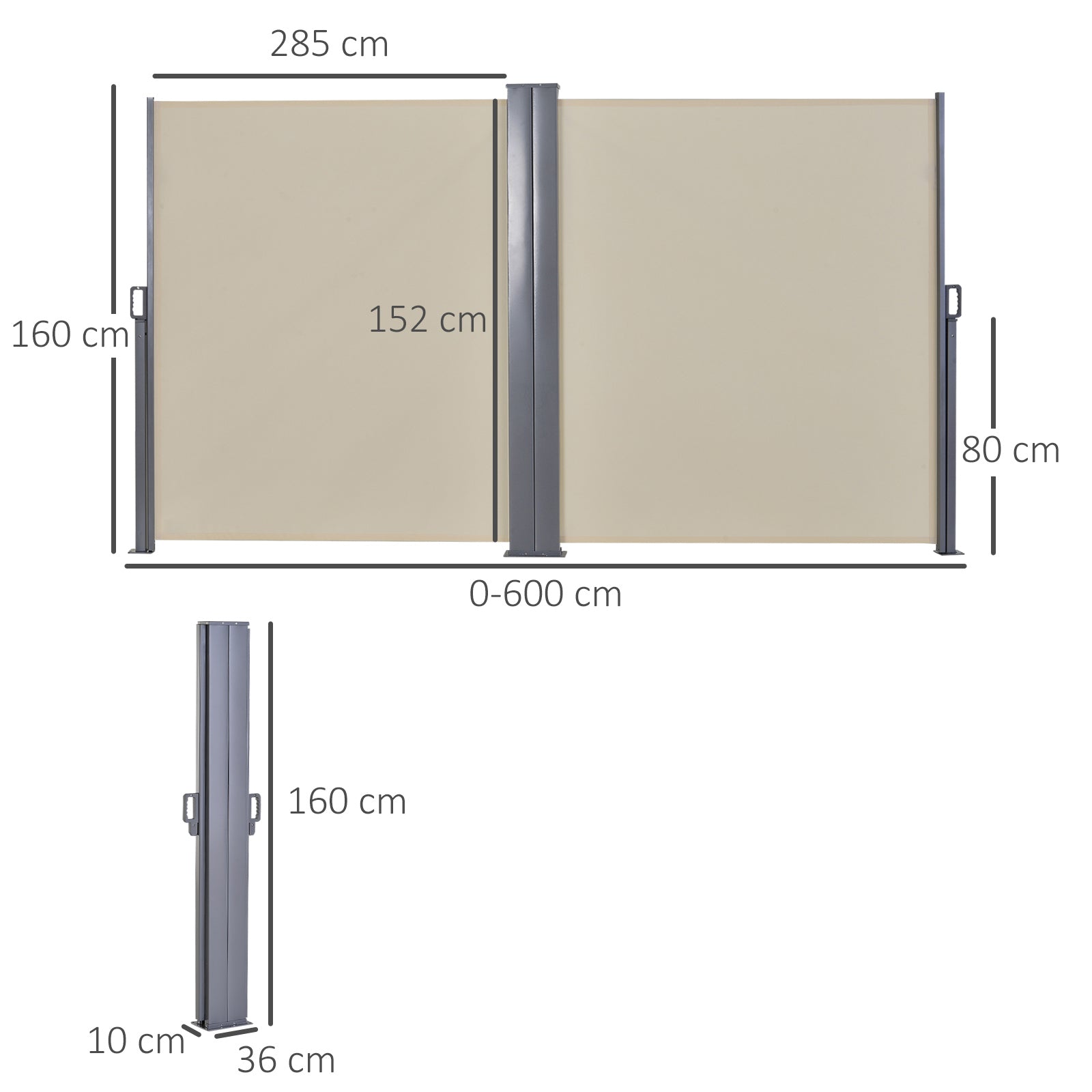 Outsunny 6 x 1.6 M Double Canopy Pull-Out Side Awning Sun Rain Outdoor Protection w/ Steel Frame Retractable Garden Privacy Home Commercial Beige - North Peak Garden Furniture