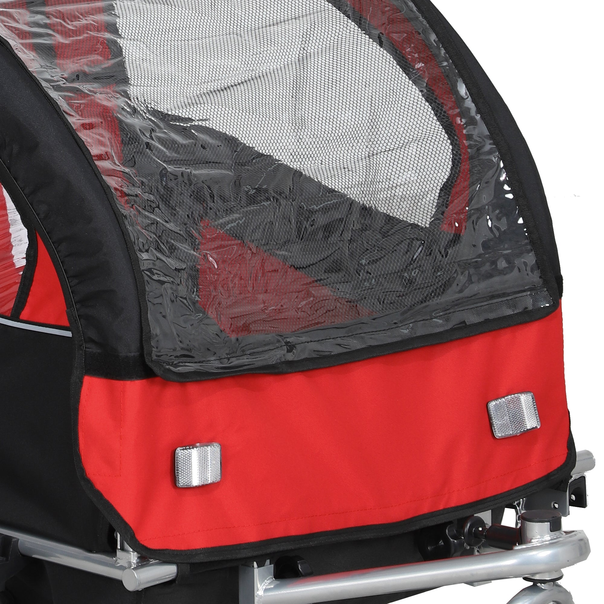 HOMCOM 2 Seat Bike Trailer with 5 Point Harness, Baby Bike Stroller with Safety Flag, Reflectors, for 18+ Months, Red - North Peak Garden Furniture