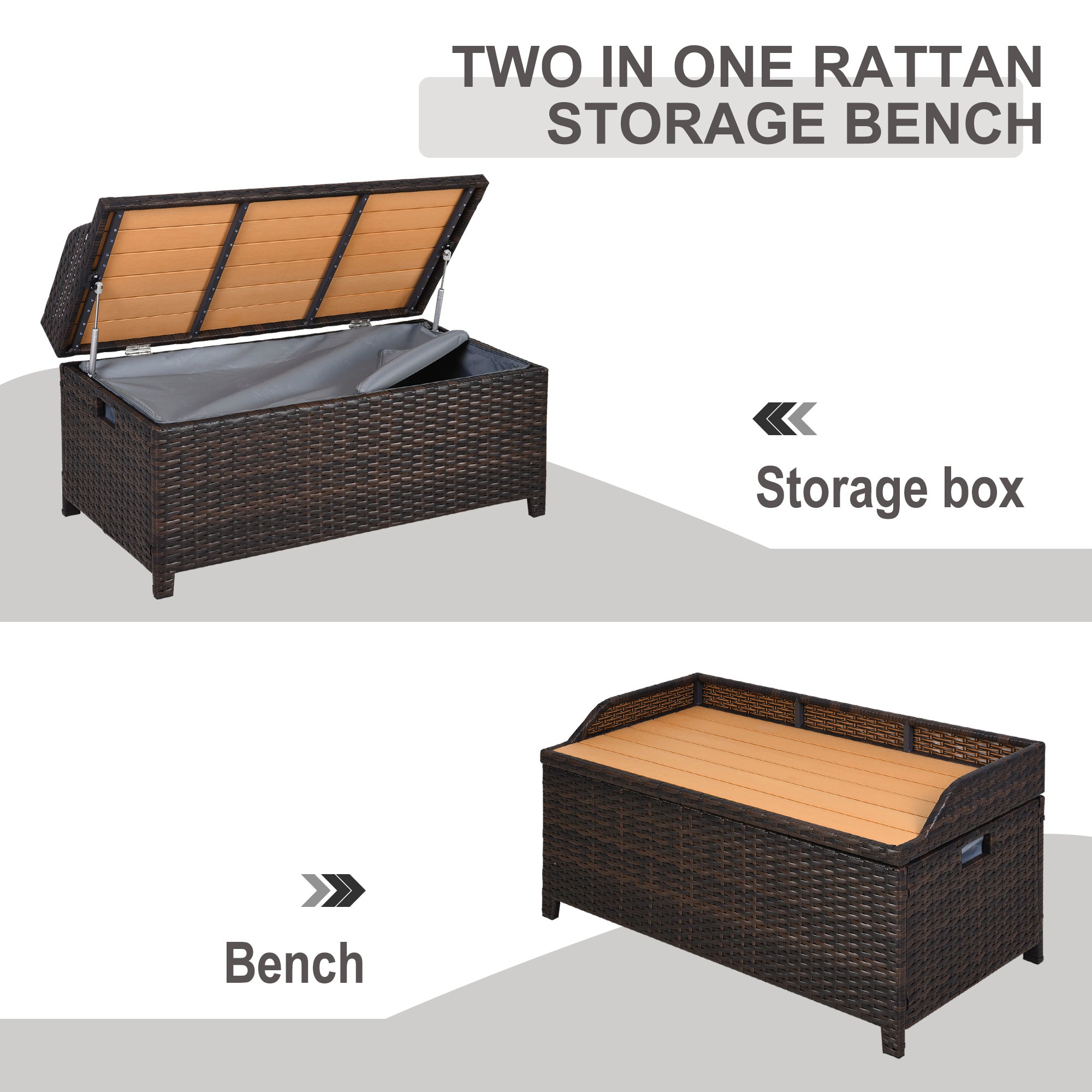 Outsunny 130L Rattan Garden Storage Box, with Seat - Mixed Brown - North Peak Garden Furniture