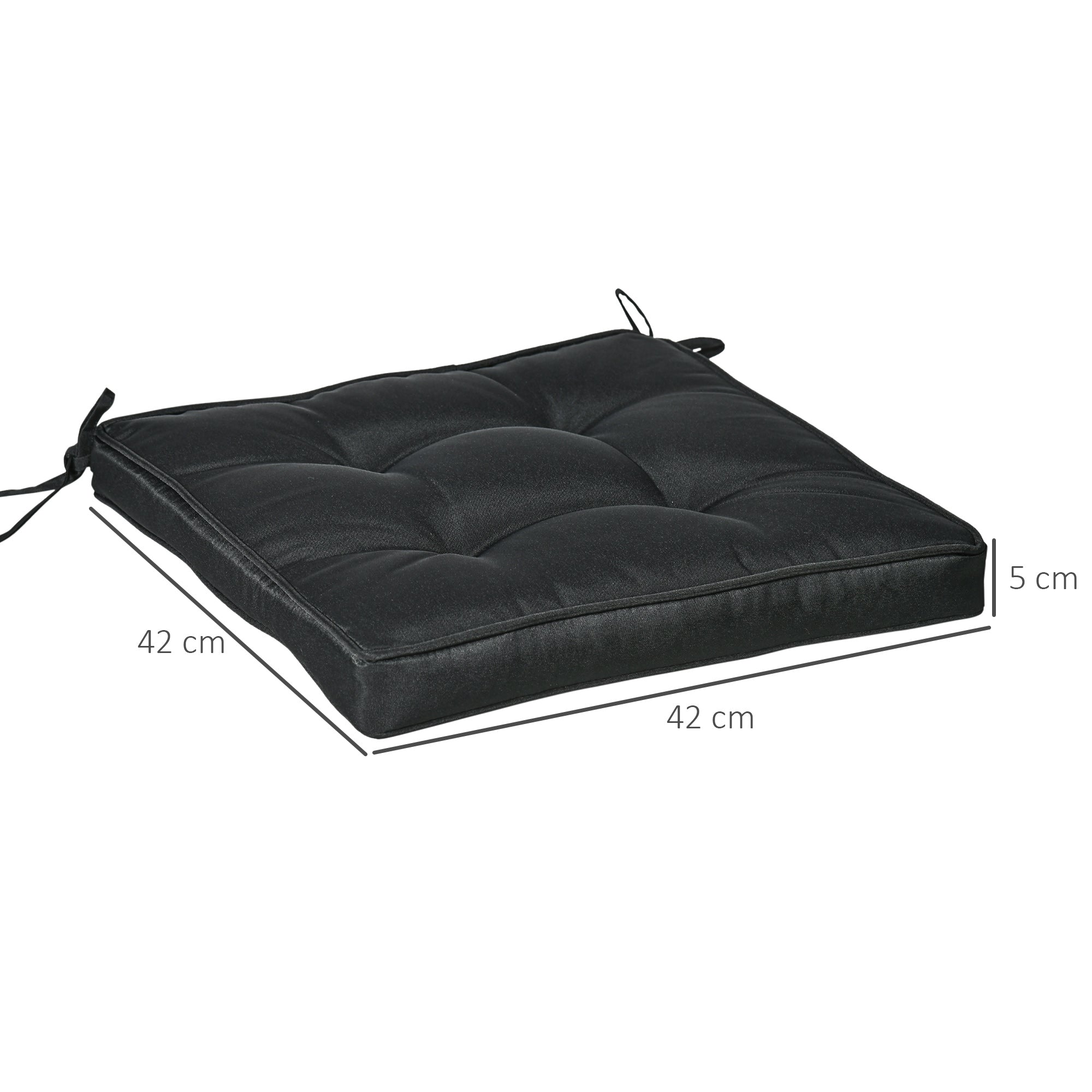 Outsunny Set of 4 Garden Seat Cushion with Ties, 42 x 42cm Replacement Dining Chair Seat Pad, Black - North Peak Garden Furniture