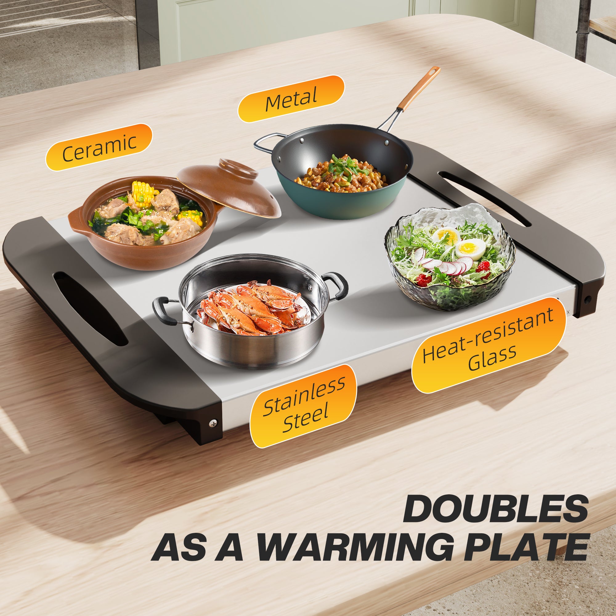 HOMCOM 4.5L Stainless Steel Electric Buffet Server, with 3x Trays and Lids - North Peak Garden Furniture