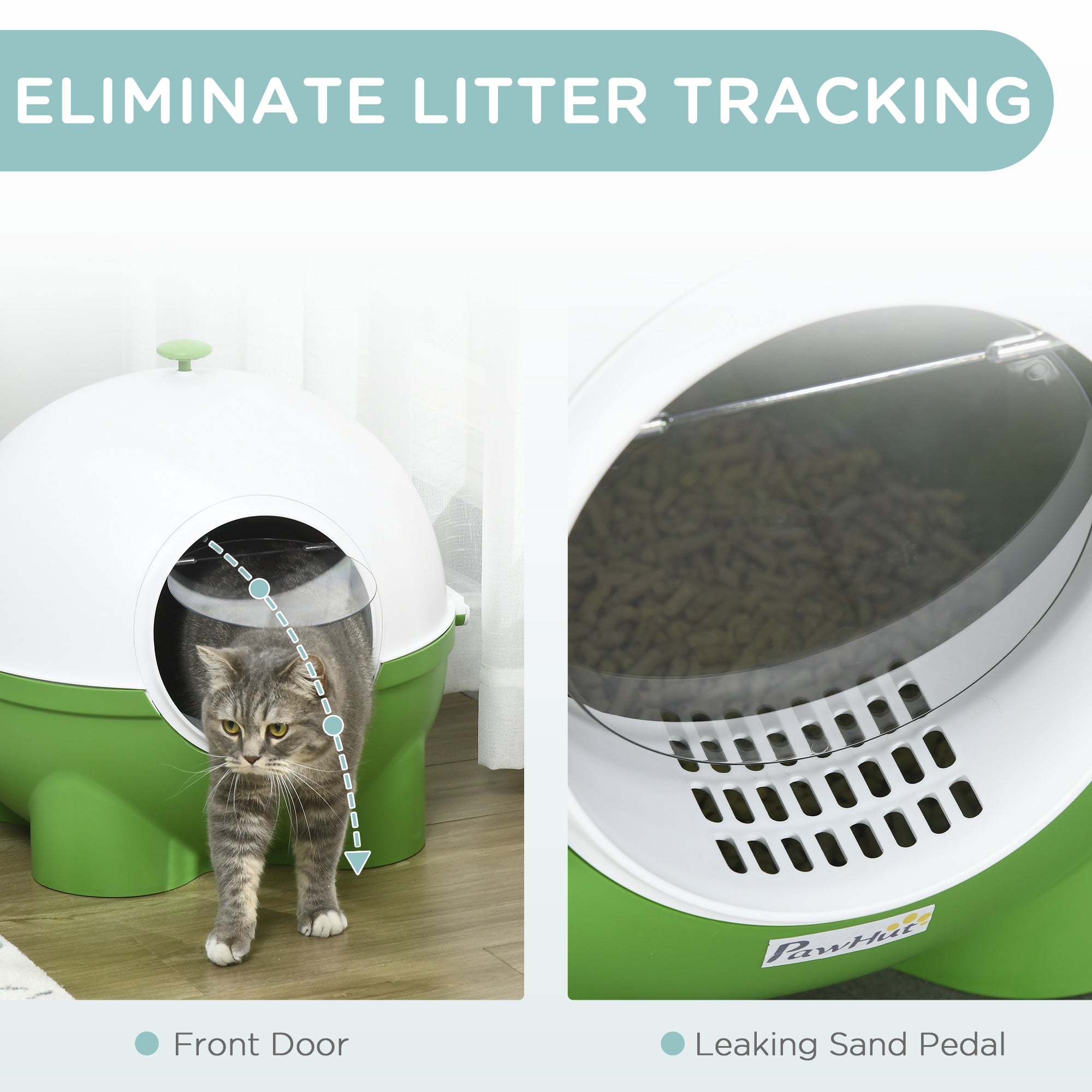PawHut Large Cat Litter Box, with Scoop, Front Entrance, 53 x 51 x 48cm -Green - North Peak Garden Furniture