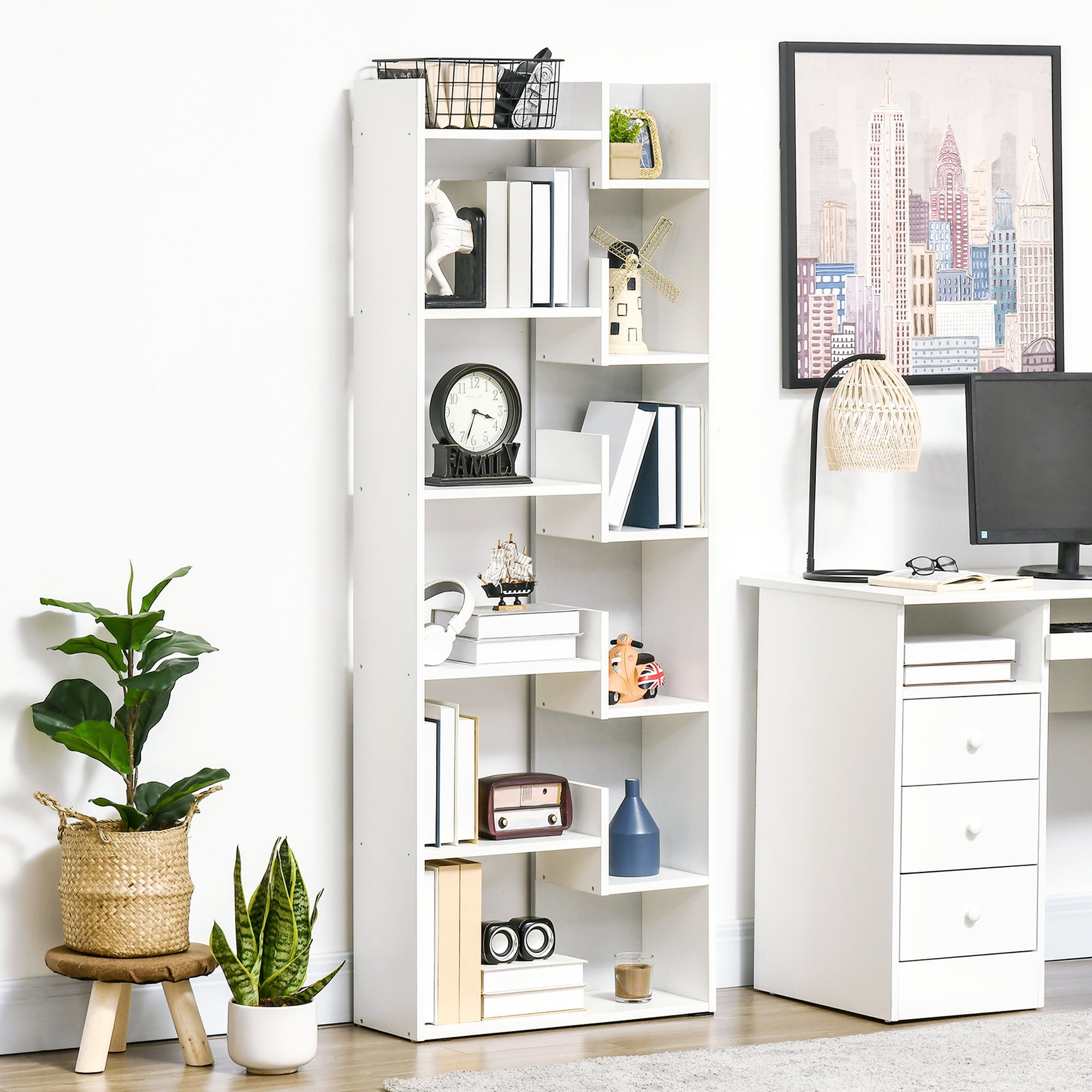 HOMCOM Modern Book Shelf with 11 Open Shelves, 6-Tier Bookcase, Freestanding Shelving Unit for Home Office and Study, White - North Peak Garden Furniture