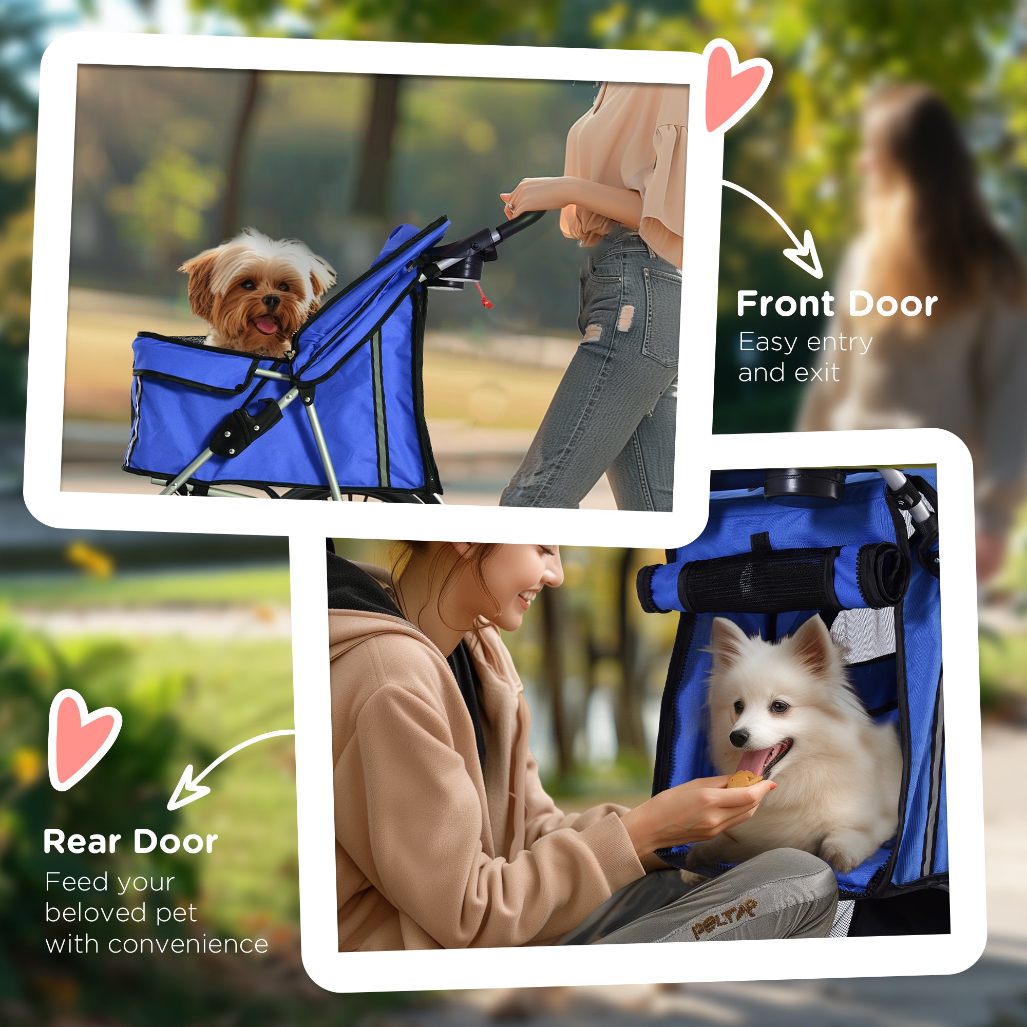 PawHut Pet Stroller for Small Miniature Dogs Cats Foldable Travel Carriage with Wheels Zipper Entry Cup Holder Storage Basket Blue - North Peak Garden Furniture