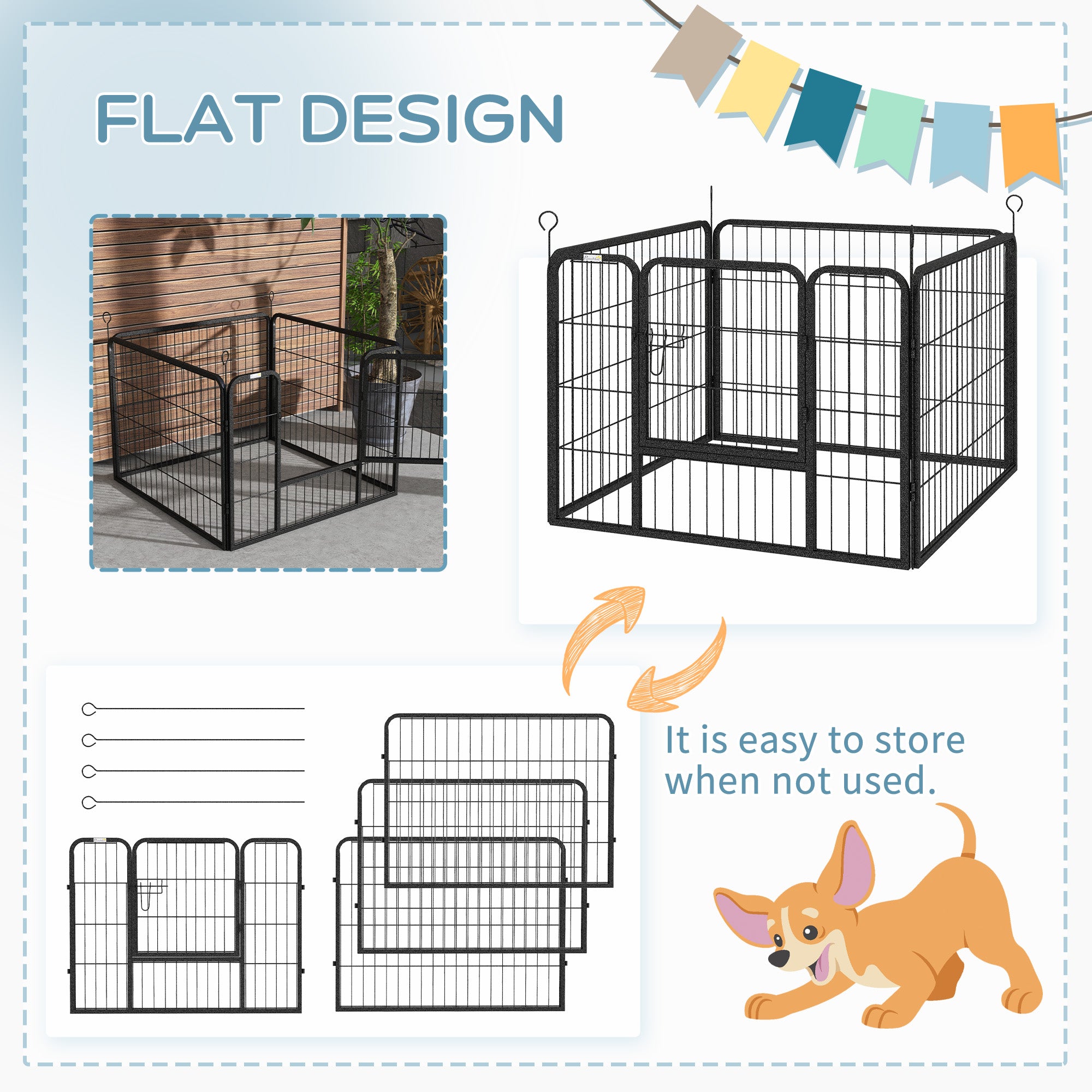 PawHut Heavy Duty Dog Playpen, 4 Panel Puppy Pen, Foldable Dog Kennel Both Indoor Outdoor Use Collapsible Design 82L x 82W x 60H (cm) - North Peak Garden Furniture