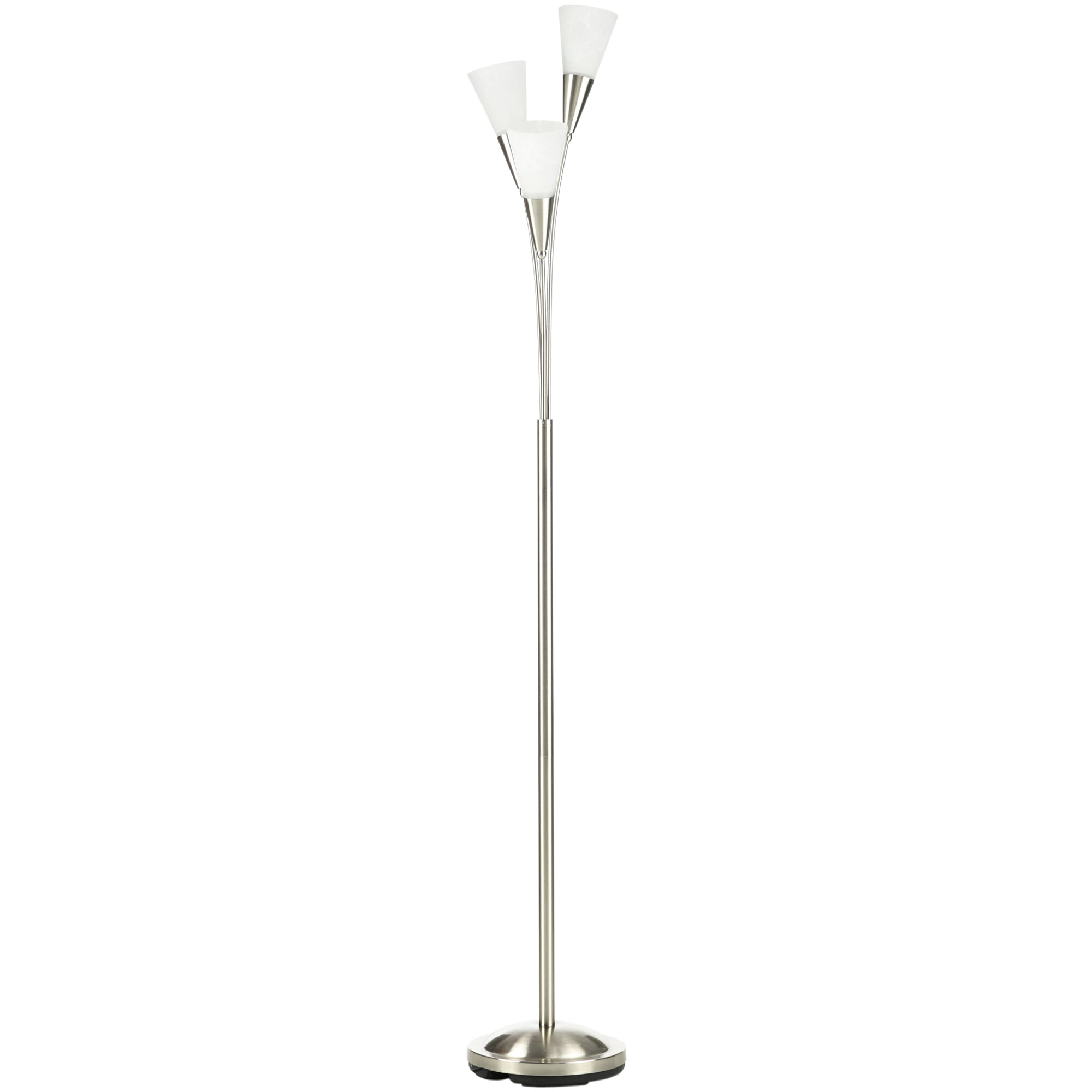 HOMCOM 3-Light Upright Floor Lamps for Living Room, Modern Standing Lamp for Bedroom with Steel Base, Bulb not Included, Silver - North Peak Garden Furniture
