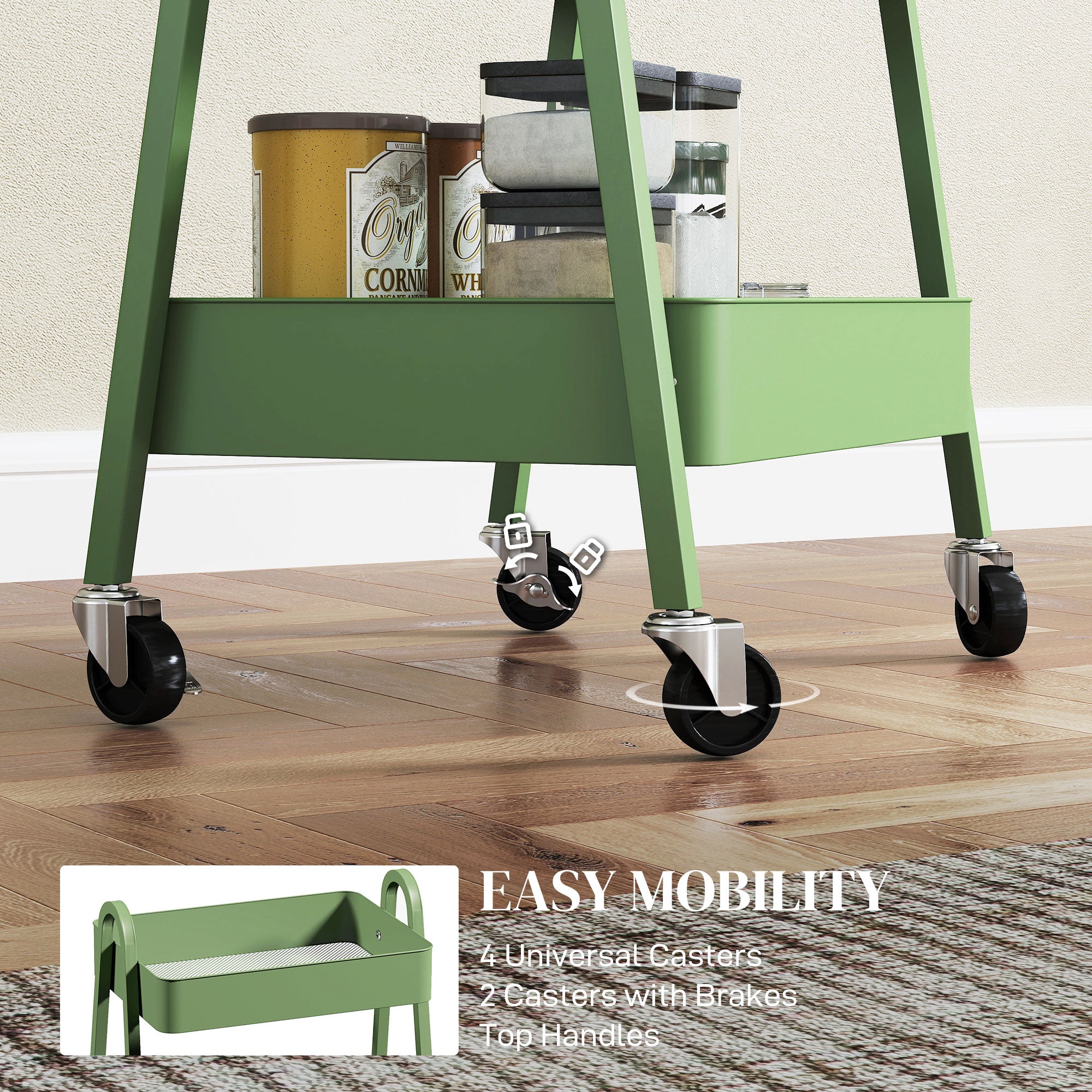 HOMCOM Three-Tier Storage Trolley - Green - North Peak Garden Furniture