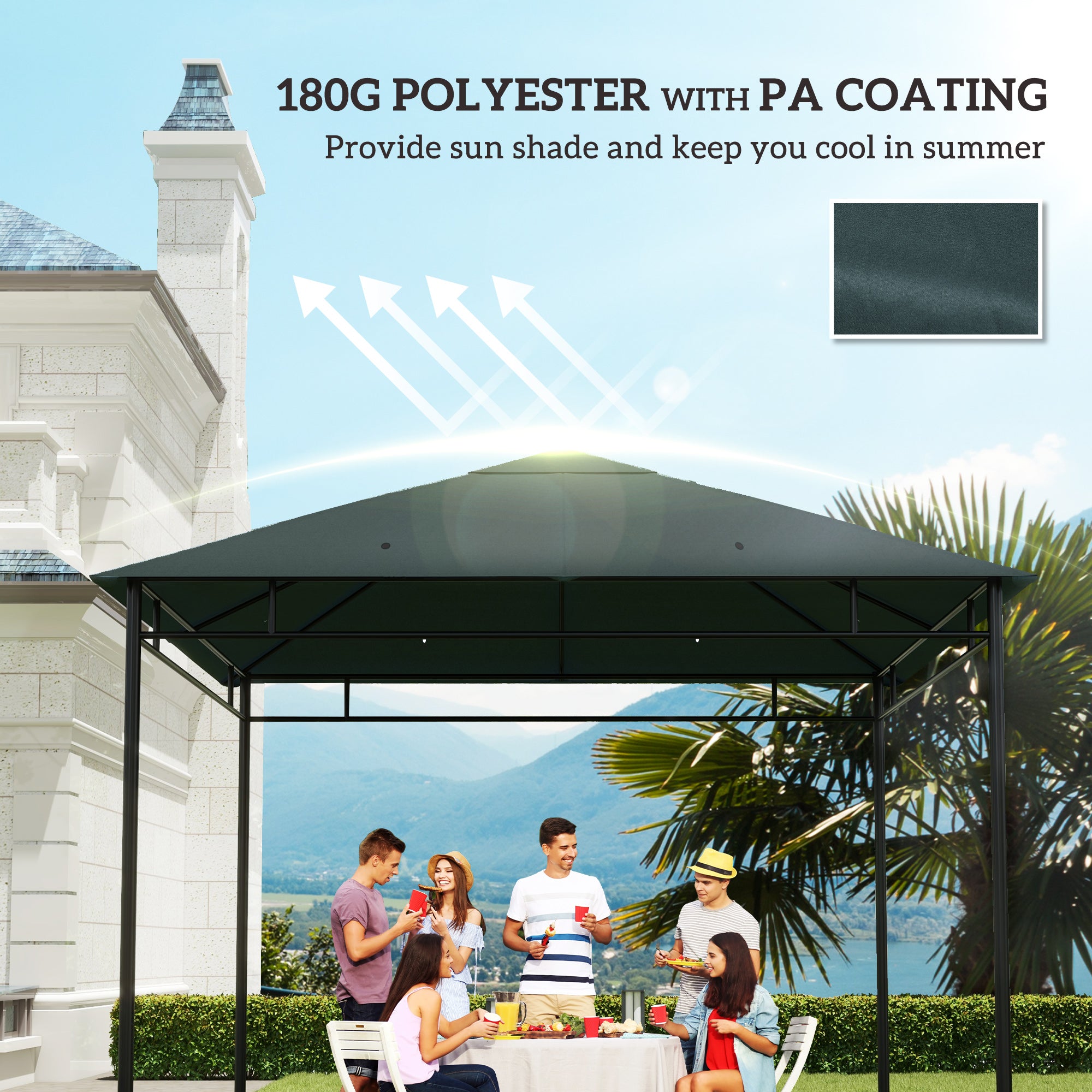 Outsunny 3 x 3 m Gazebo Canopy Replacement Cover, Garden Gazebo Roof Replacement with Drain Holes, TOP COVER ONLY, Grey