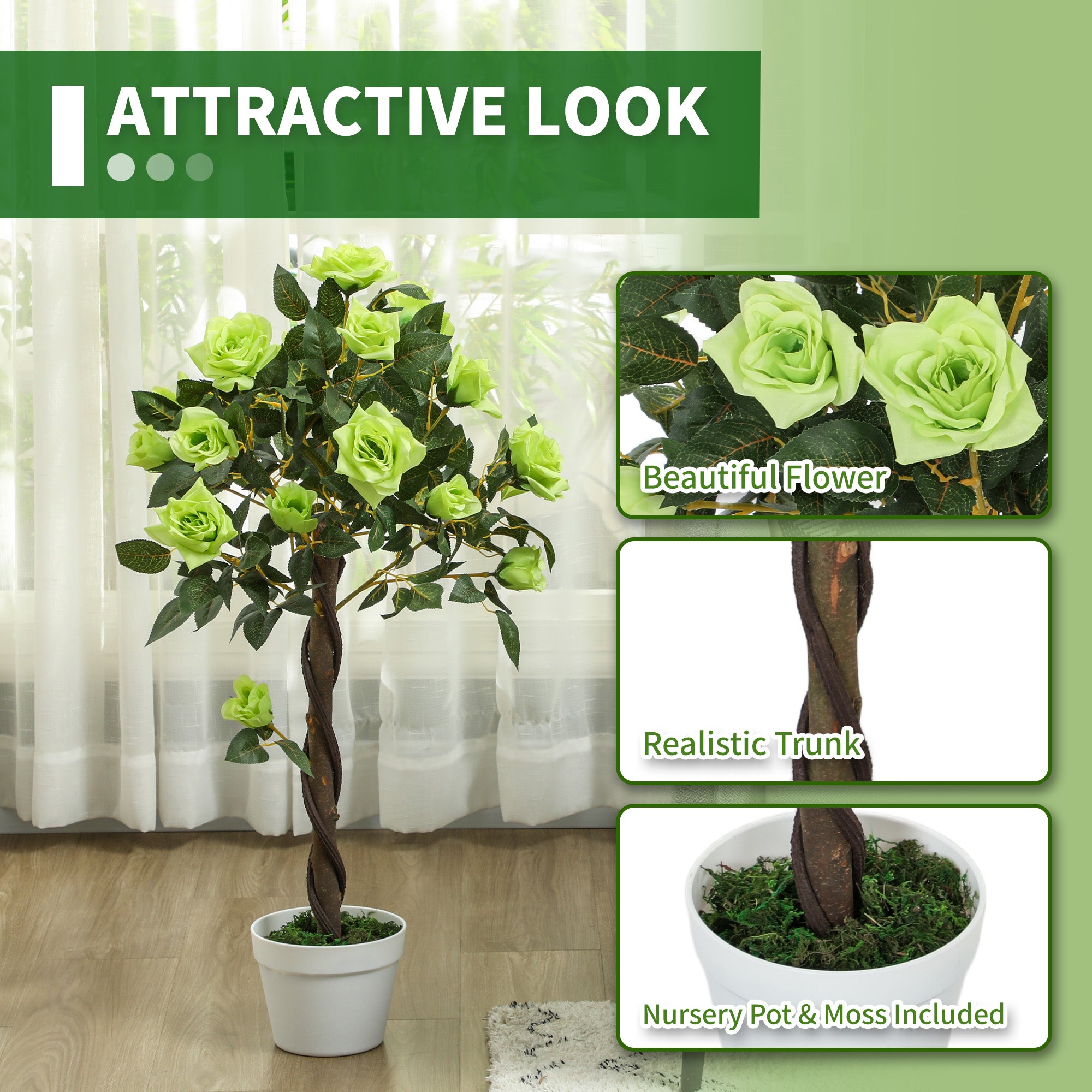 Outsunny Set of Two Faux Rose Trees - Green