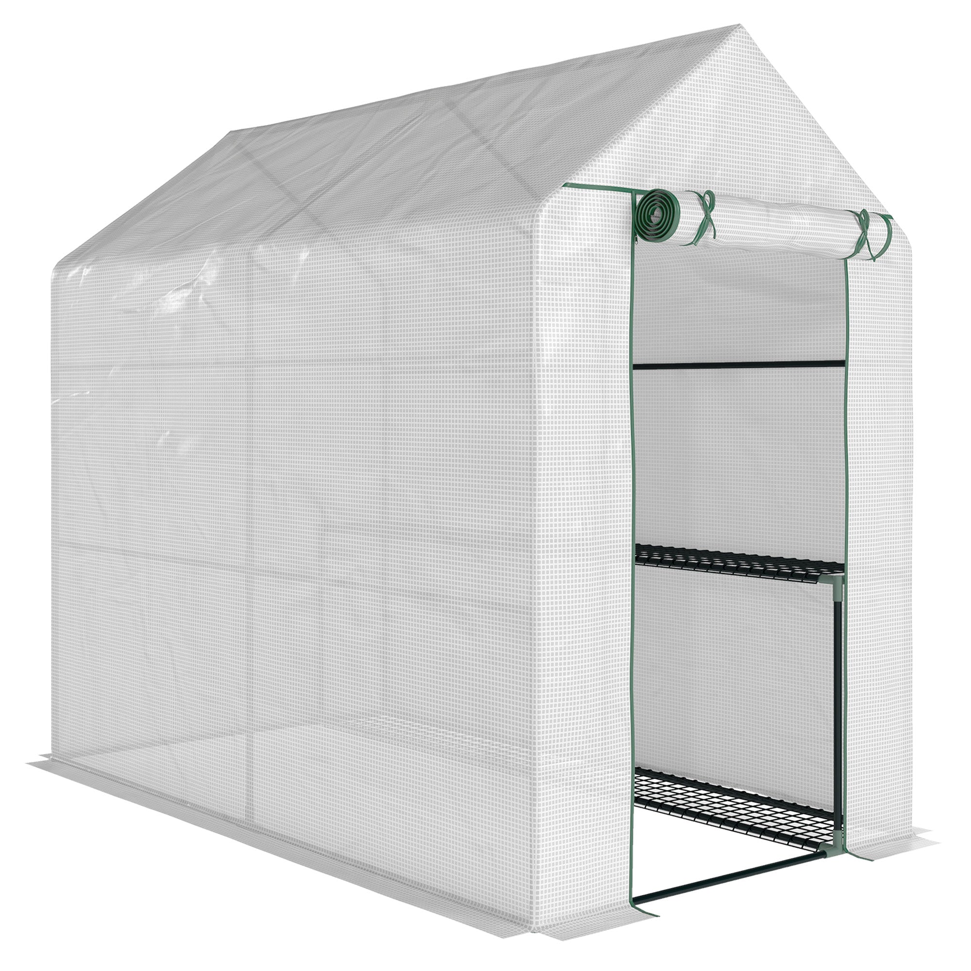 Outsunny Walk in Garden Greenhouse with 2-Tier Shelves Polytunnel Steeple Grow House 6 x 4 x 6ft White