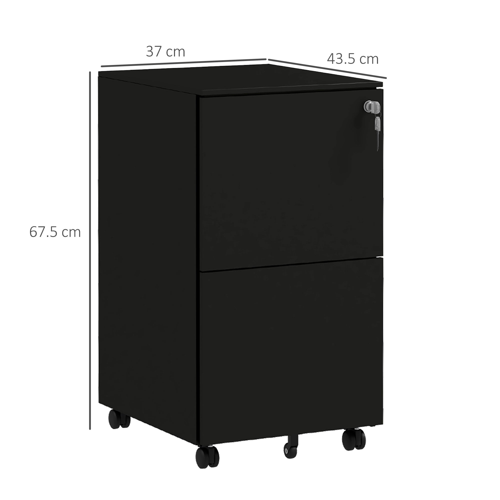 Vinsetto 2-Drawer Vertical Filing Cabinet with Lock and 5 Wheels, Steel Mobile File Cabinet, for A4, Legal and Letter Size, Pre-Assembled Body, Black - North Peak Garden Furniture