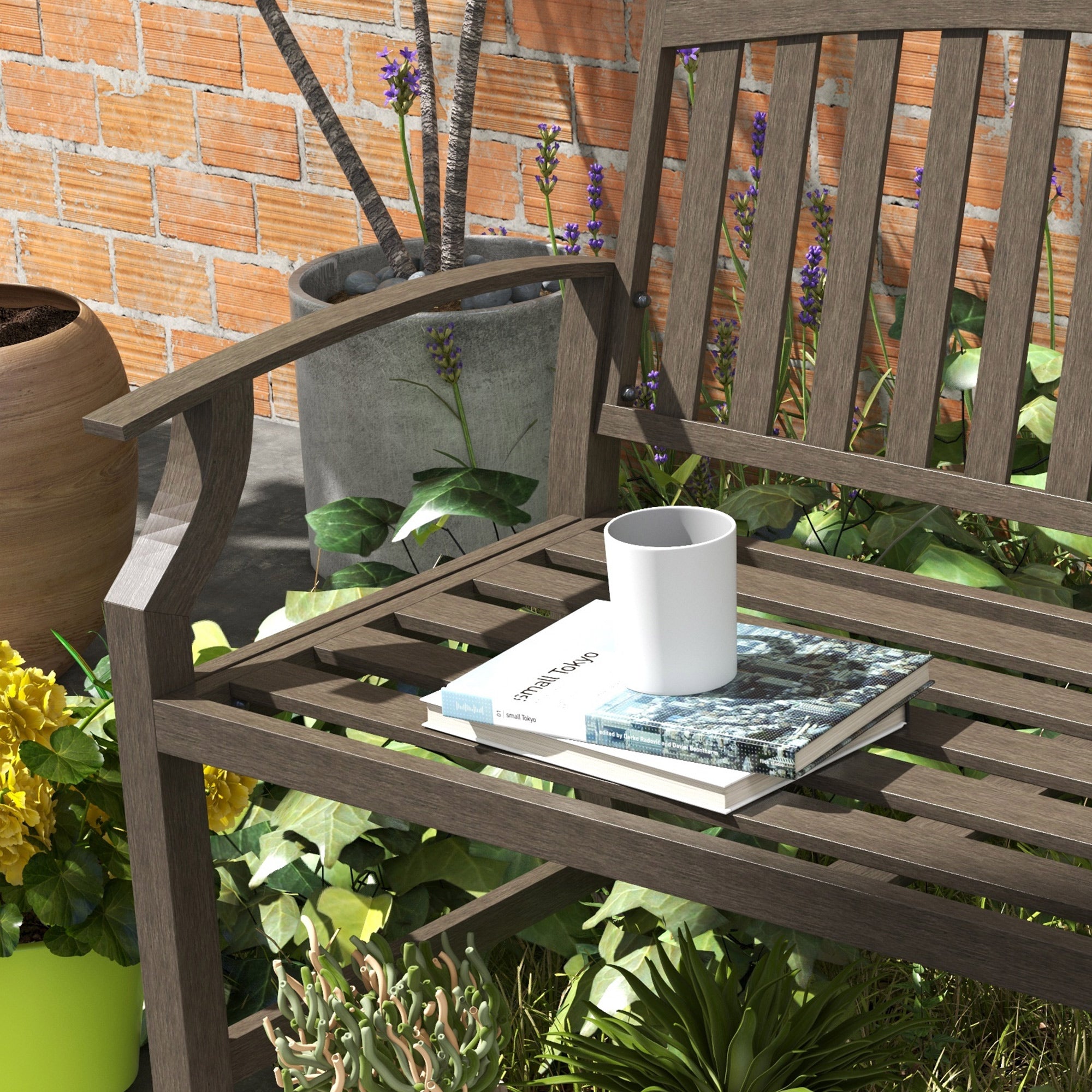 Outsunny Two-Seater Simple Metal Bench - Brown - North Peak Garden Furniture