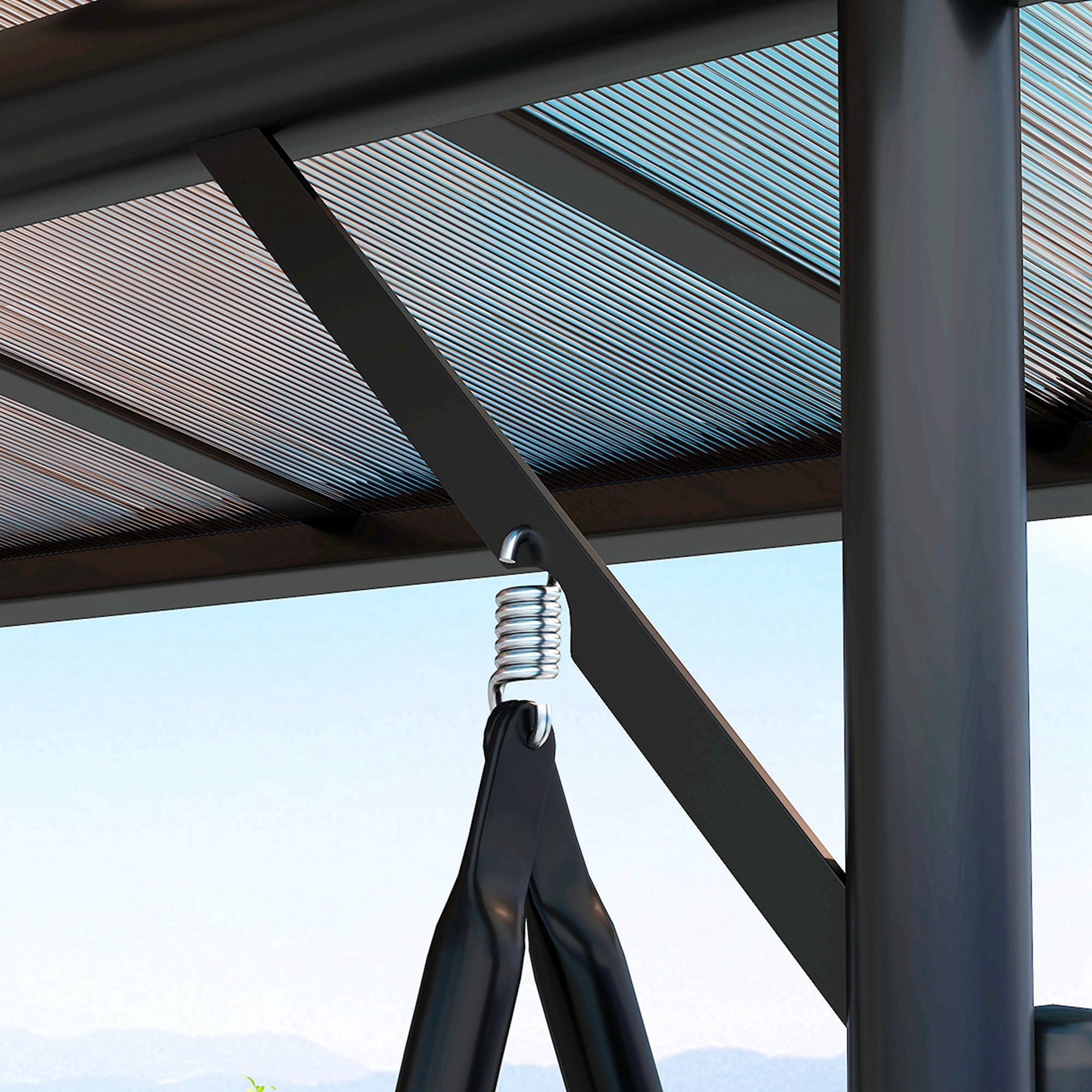 Outsunny Convertible Three-Seater Swing Bench Bed - Dark Grey