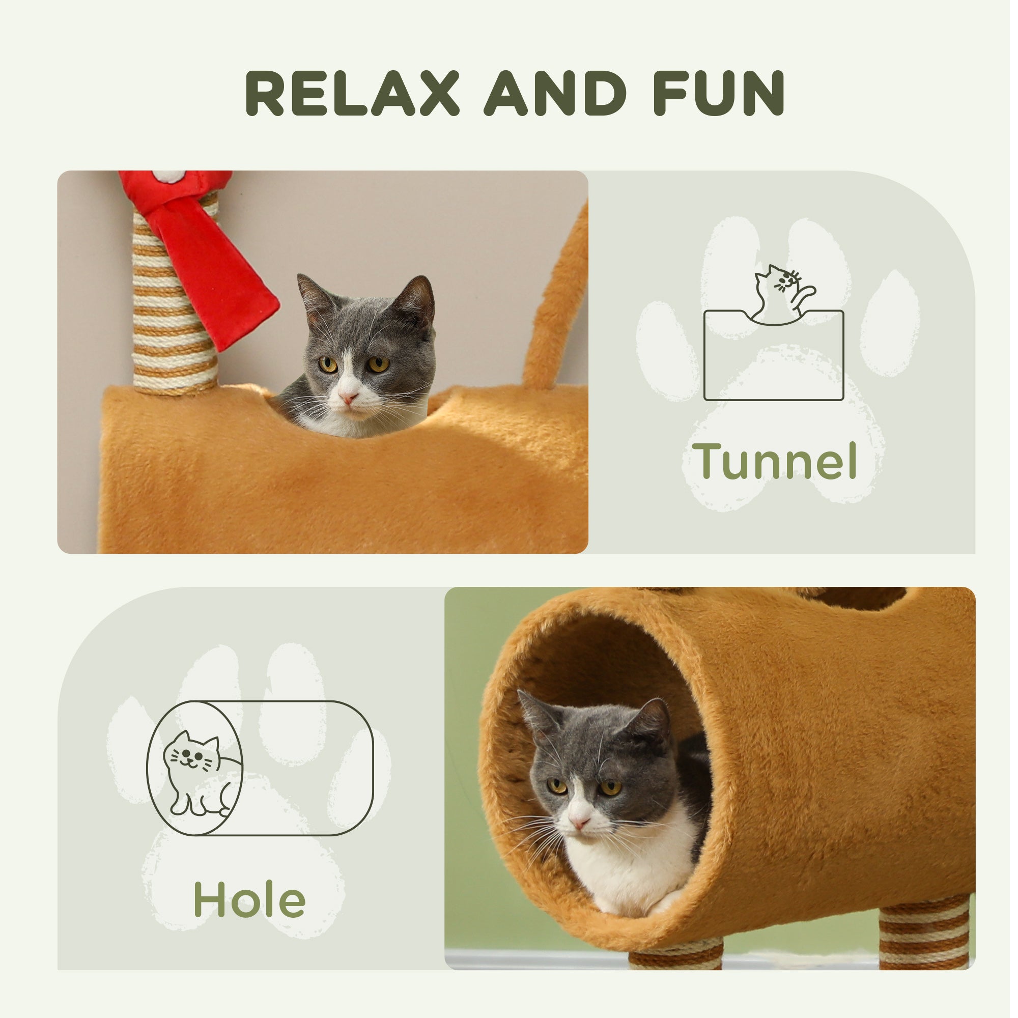 PawHut 98cm Deer-Designed Cat Tree with Scratching Posts, Toy Ball, Tunnel, Brown - North Peak Garden Furniture