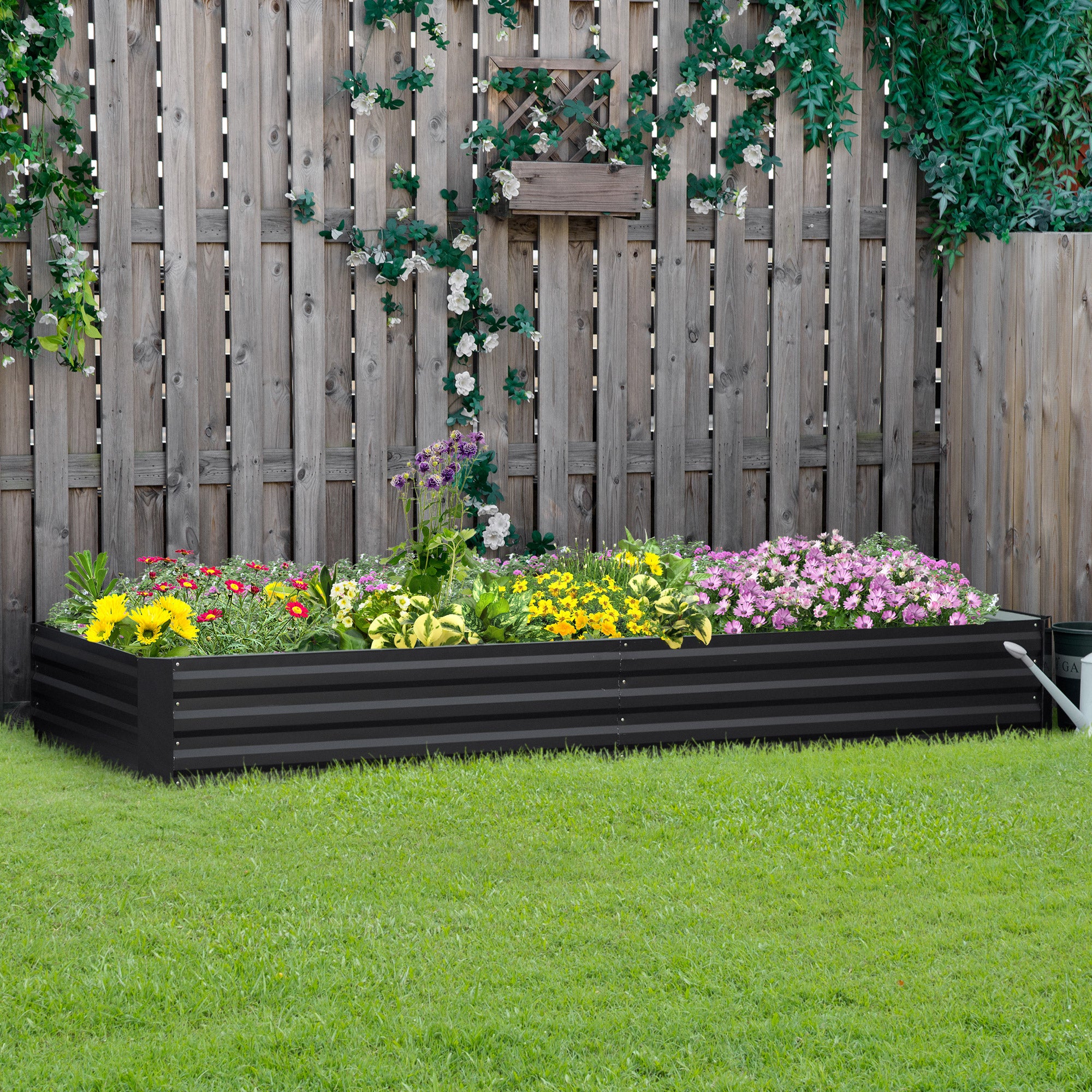 Outsunny Metal Raised Garden Bed Planter Box Outdoor Planters for Growing Flowers, Herbs, Grey, 241x90.5x30cm