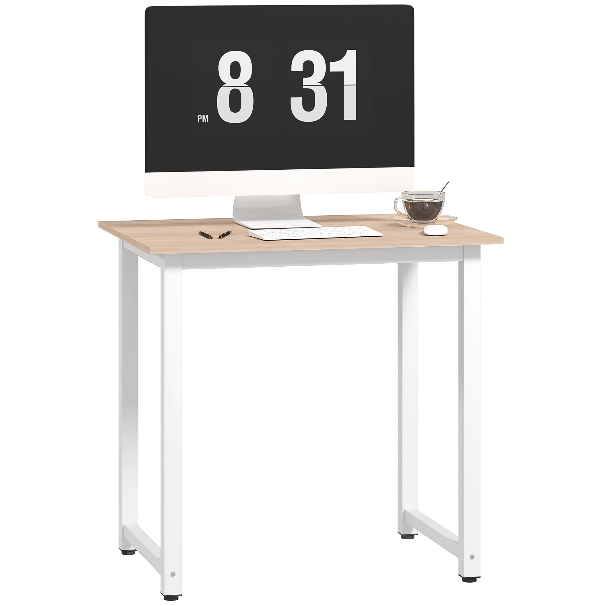 HOMCOM Computer Desk, Writing Table, 80 x 60 x 76cm Workstation for Home Office, Study with Metal Frame, Simple Assembly, White - North Peak Garden Furniture