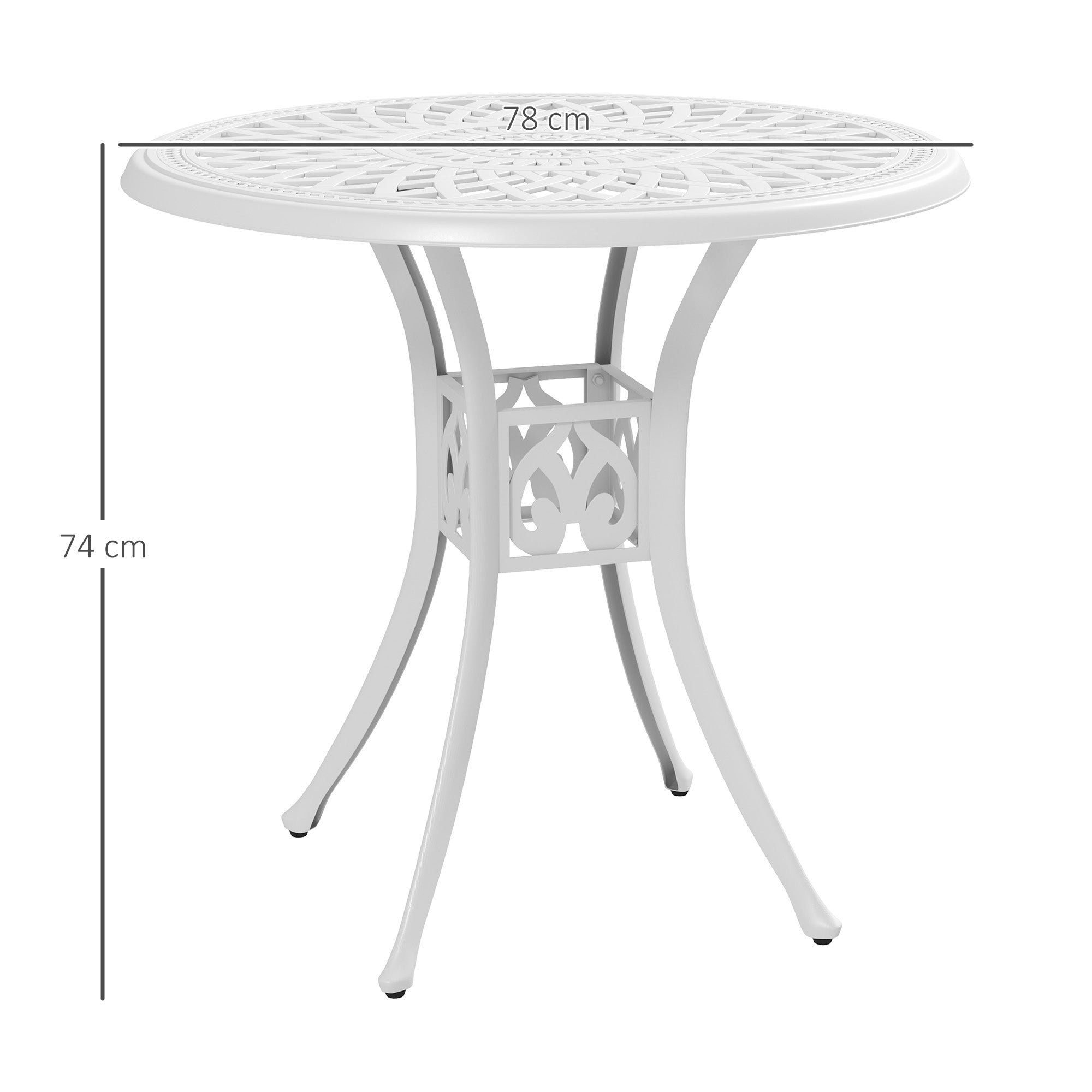 Outsunny 78 cm Round Garden Dining Table with Parasol Hole Antique Cast Aluminium Outdoor Table Only, White - North Peak Garden Furniture