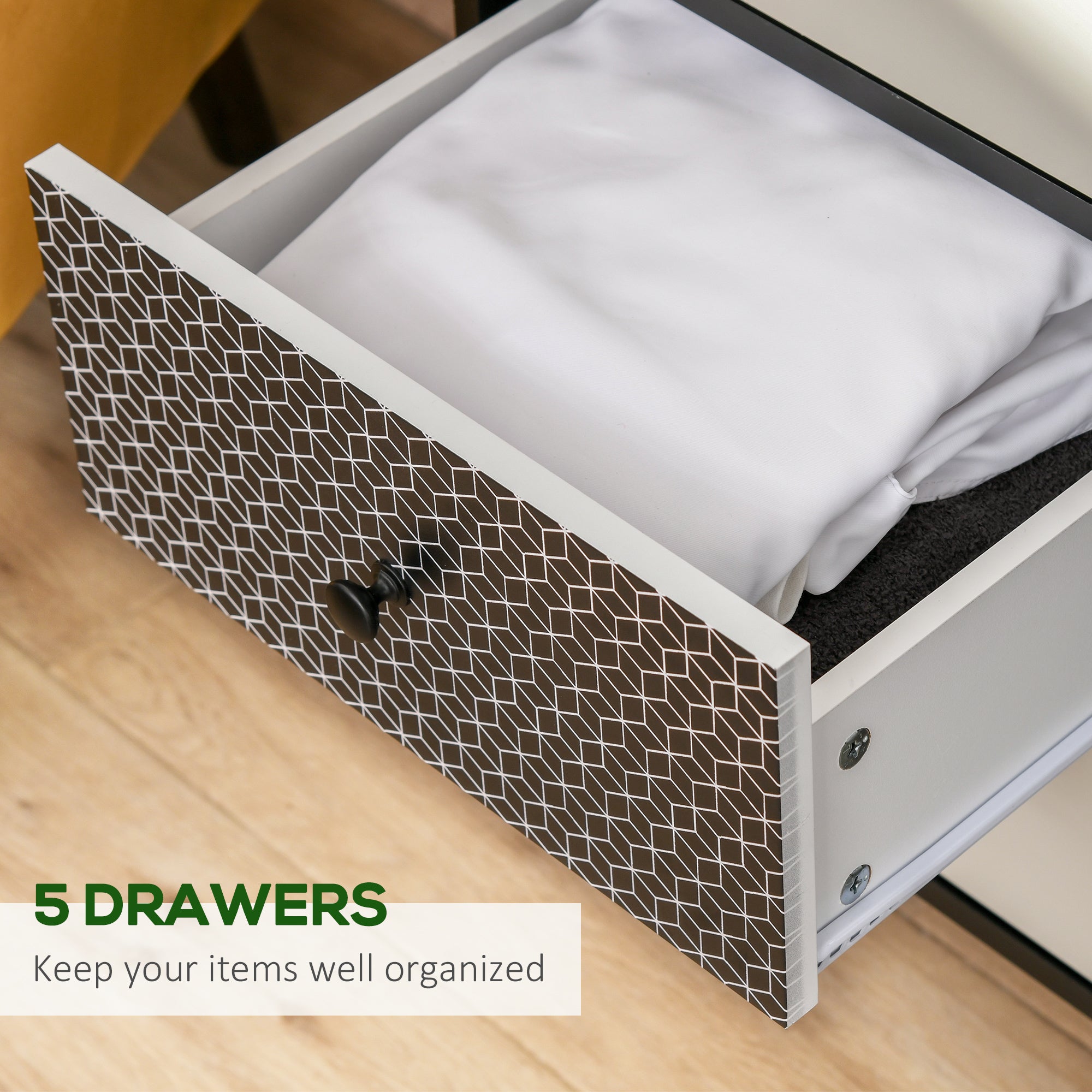 HOMCOM Chest of Drawers, 5 Drawer Dresser, Vertical Storage Organizer Unit for Bedroom, Living Room - North Peak Garden Furniture