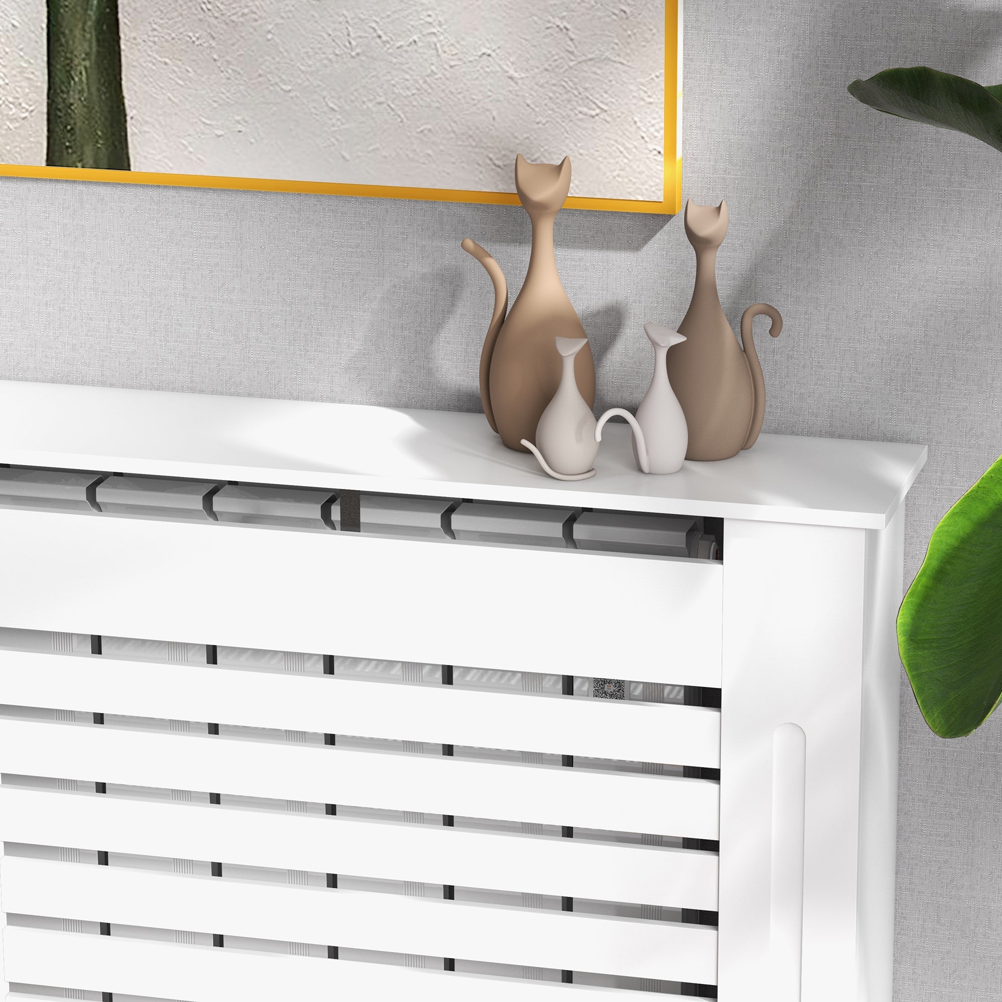 HOMCOM Radiator Cover, Modern MDF White Painted Cabinet with Horizontal Slats for Living Room, Bedroom, 152L x 19W x 81H cm - North Peak Garden Furniture