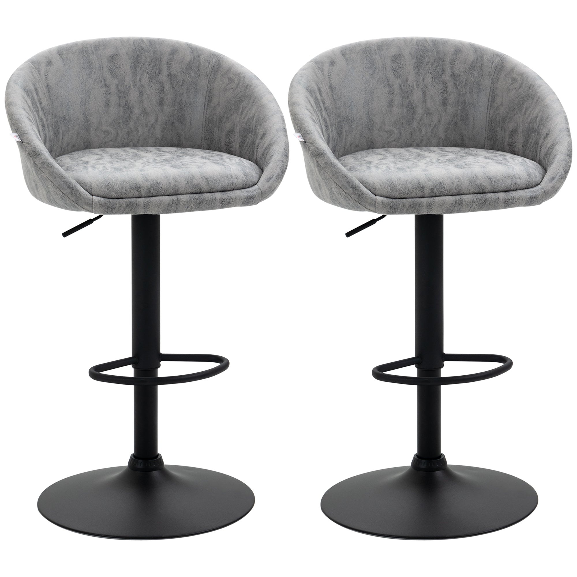 HOMCOM Modern Bar Stools Set of 2, Height Adjustable Swivel Barstools, PU Leather Upholstered Bar Chair with Backrest, Armrests and Footrest for Breakfast Bar, Counter, Kitchen, Light Grey - North Peak Garden Furniture
