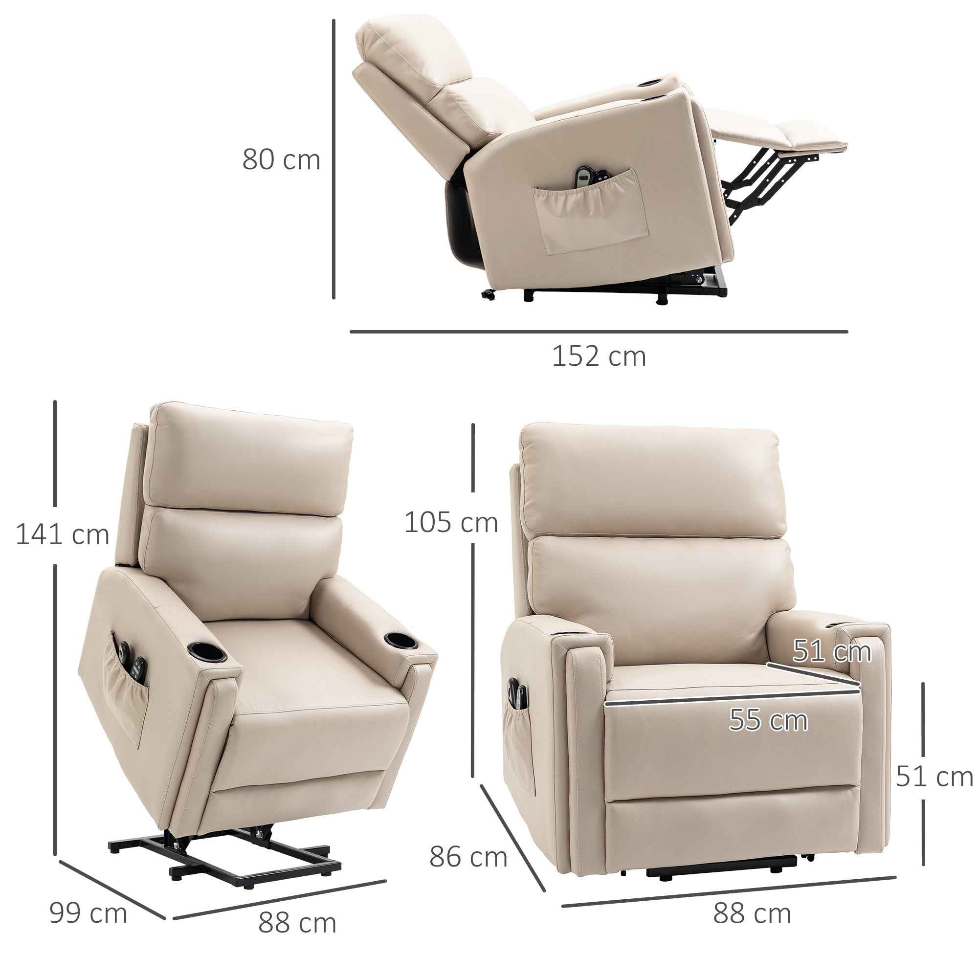 HOMCOM Electric Riser and Recliner Chair, with Massage and Heat - Beige - North Peak Garden Furniture