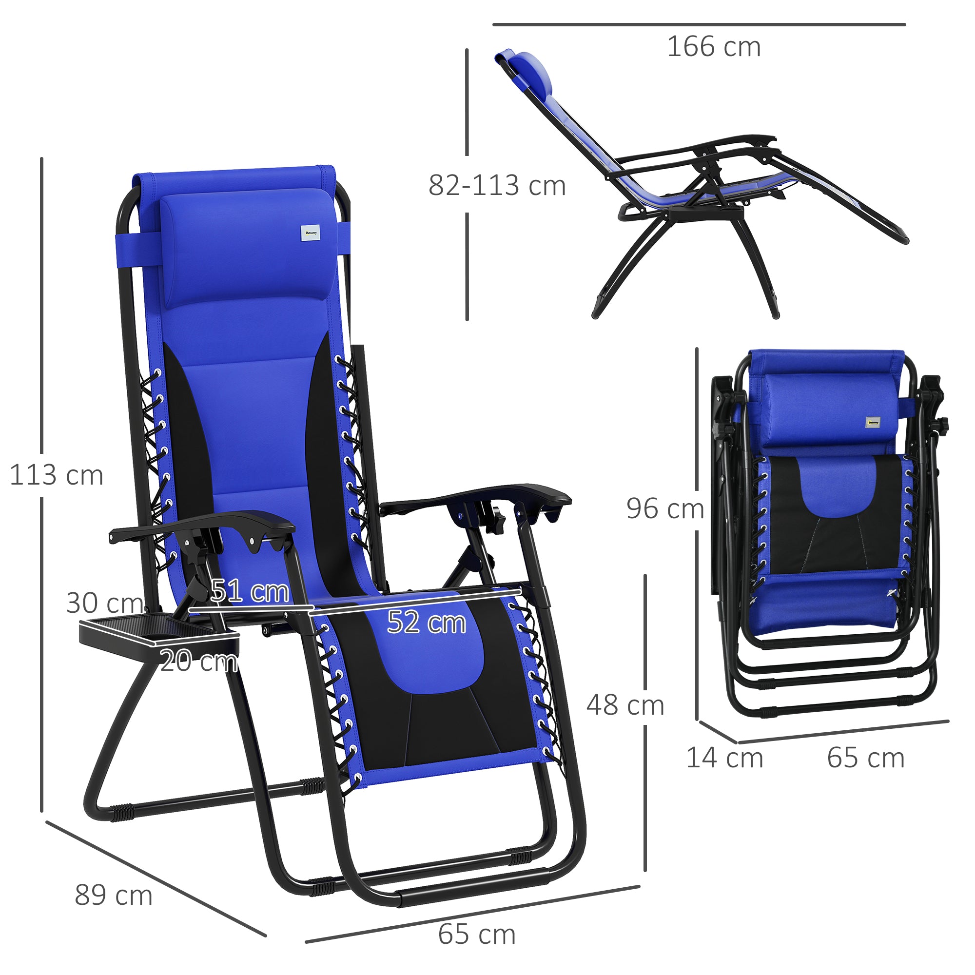 Outsunny Zero Gravity Lounger Chair, Folding Reclining Patio Chair with Padded Seat, Cup Holder, Soft Cushion and Headrest for Poolside, Camping, Blue - North Peak Garden Furniture